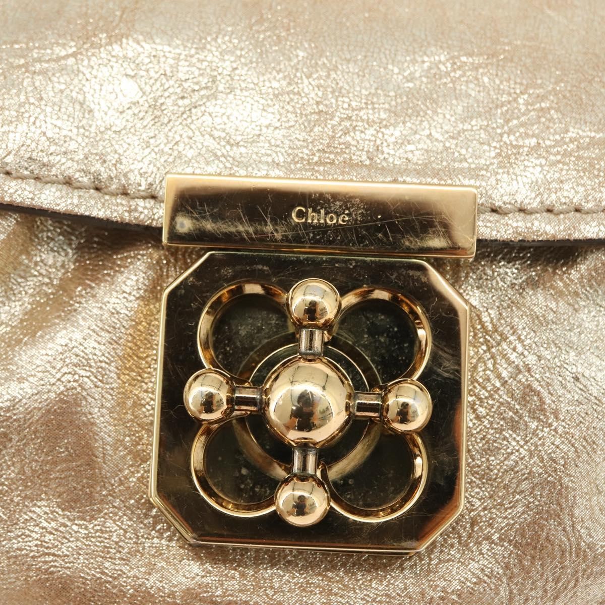 Chloe Elsie Convertible Satchel Leather Gold Leather Handbag (Pre-Owned)