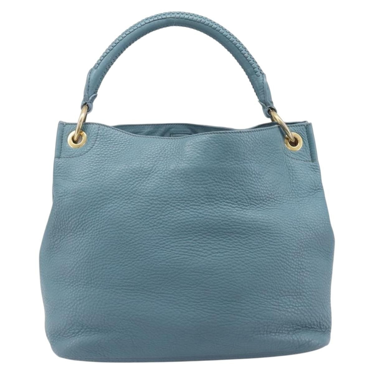Prada Rolled Hobo Vitello Daino Blue Leather Shoulder Bag Bag (Pre-Owned)