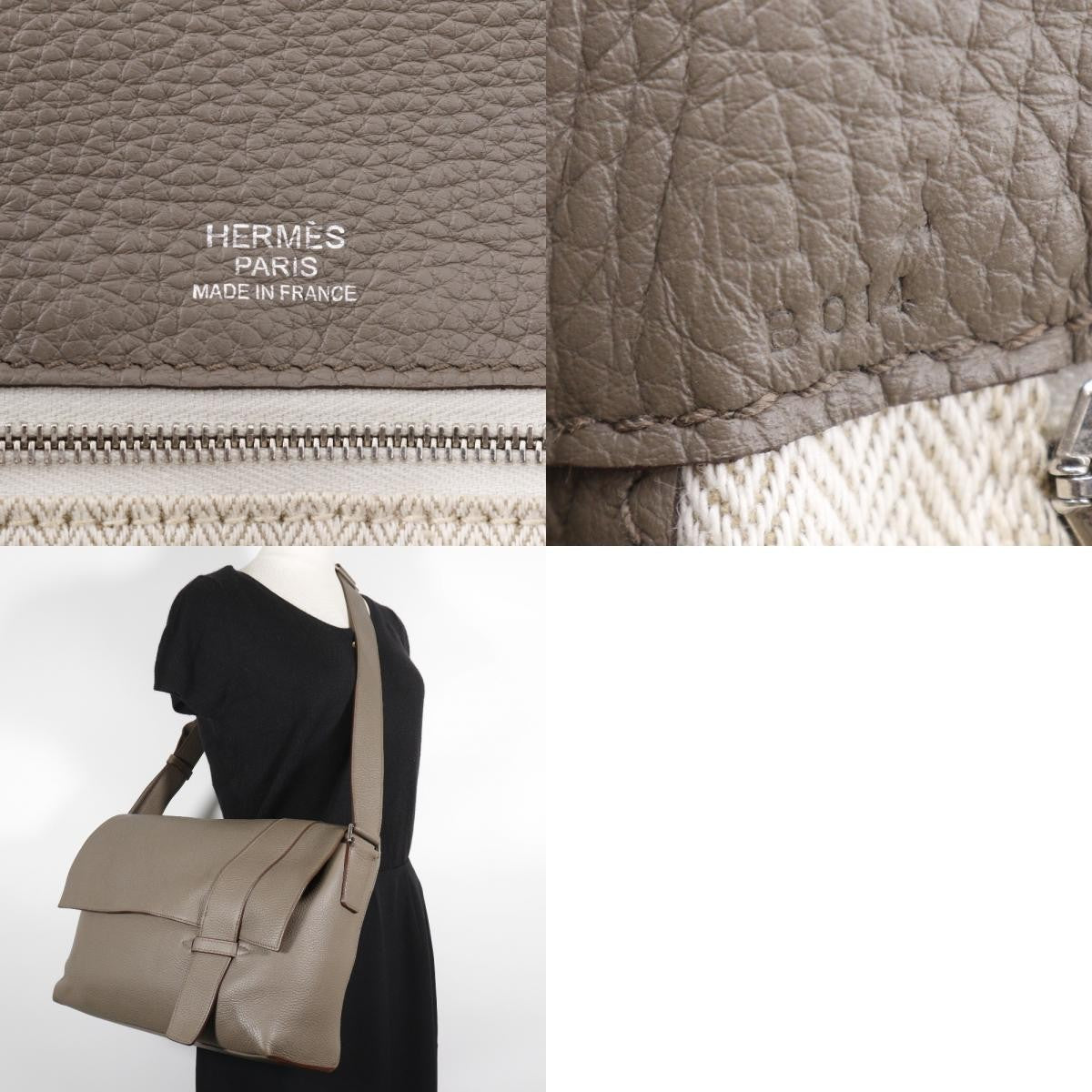 Hermes Alfred Messenger Clemence Gray Leather Shoulder Bag Bag (Pre-Owned)
