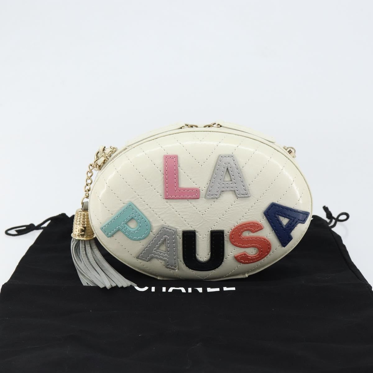 Chanel La Pausa Evening Chevron Lambskin With Applique White Leather Shoulder Bag Bag (Pre-Owned)