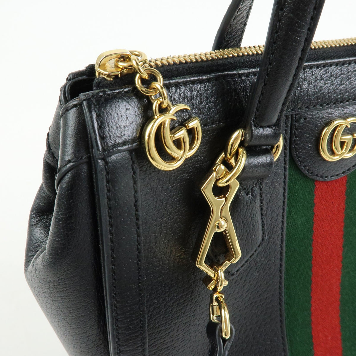 Gucci Ophidia Top Handle Leather Black Leather Tote Bag Bag (Pre-Owned)