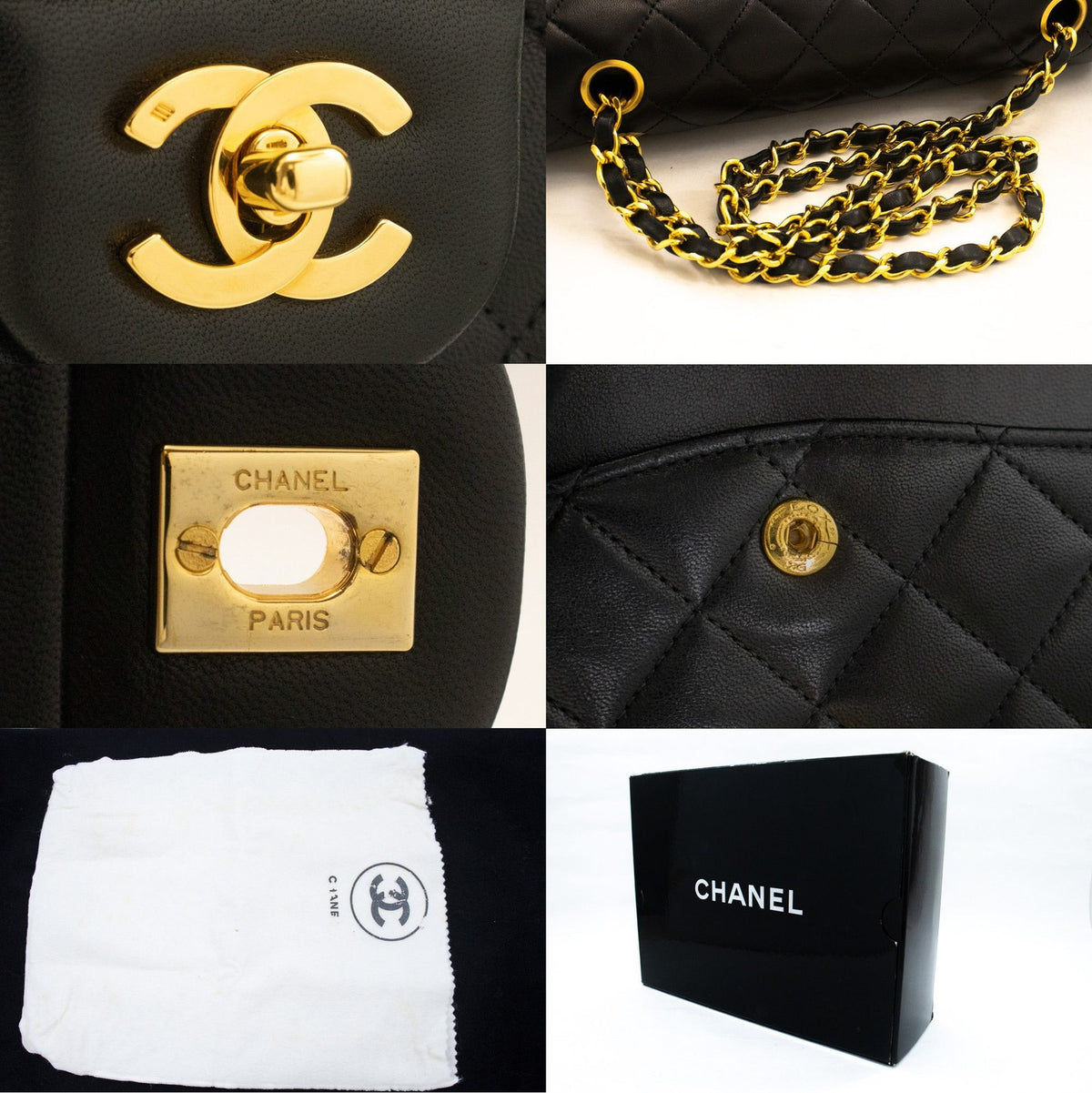 Chanel Vintage Square Classic Double Flap Quilted Leather Black Leather Handbag (Pre-Owned)