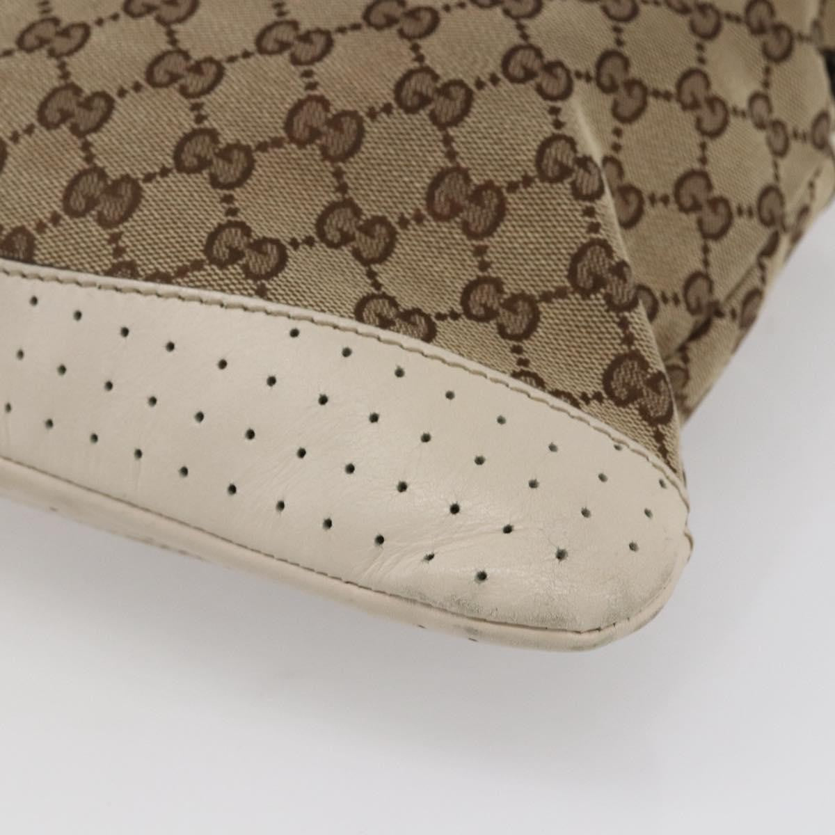 Gucci Zip Messenger Gg Canvas With Perforated Leather Beige Canvas Shoulder Bag Bag (Pre-Owned)