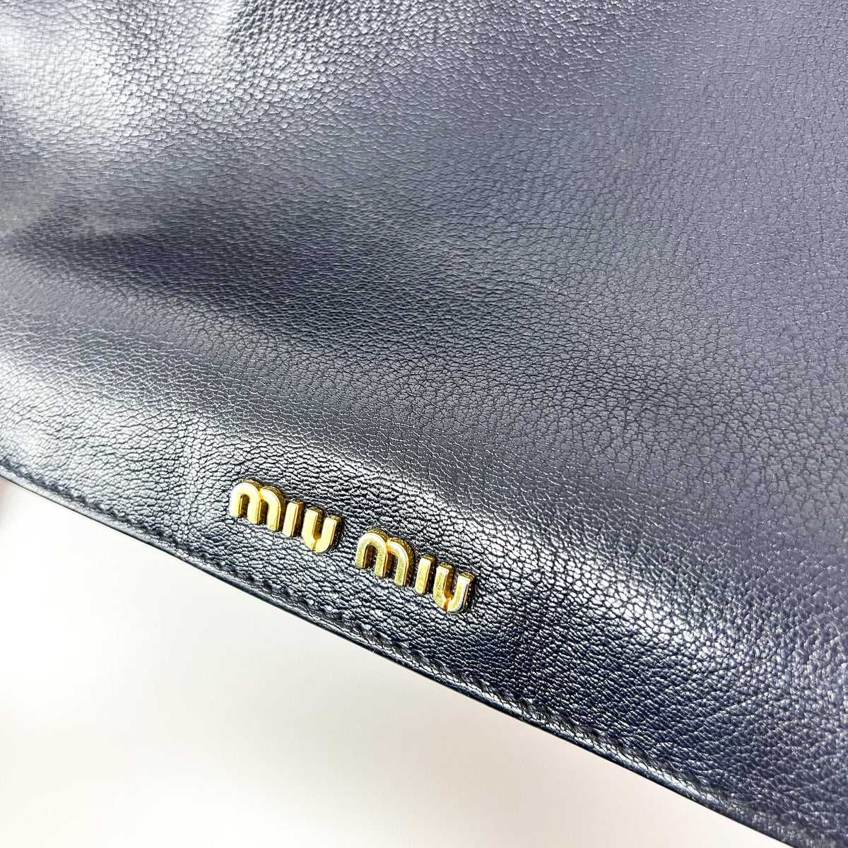 Miu Miu Madras Leather Navy Leather Tote Bag Bag (Pre-Owned)