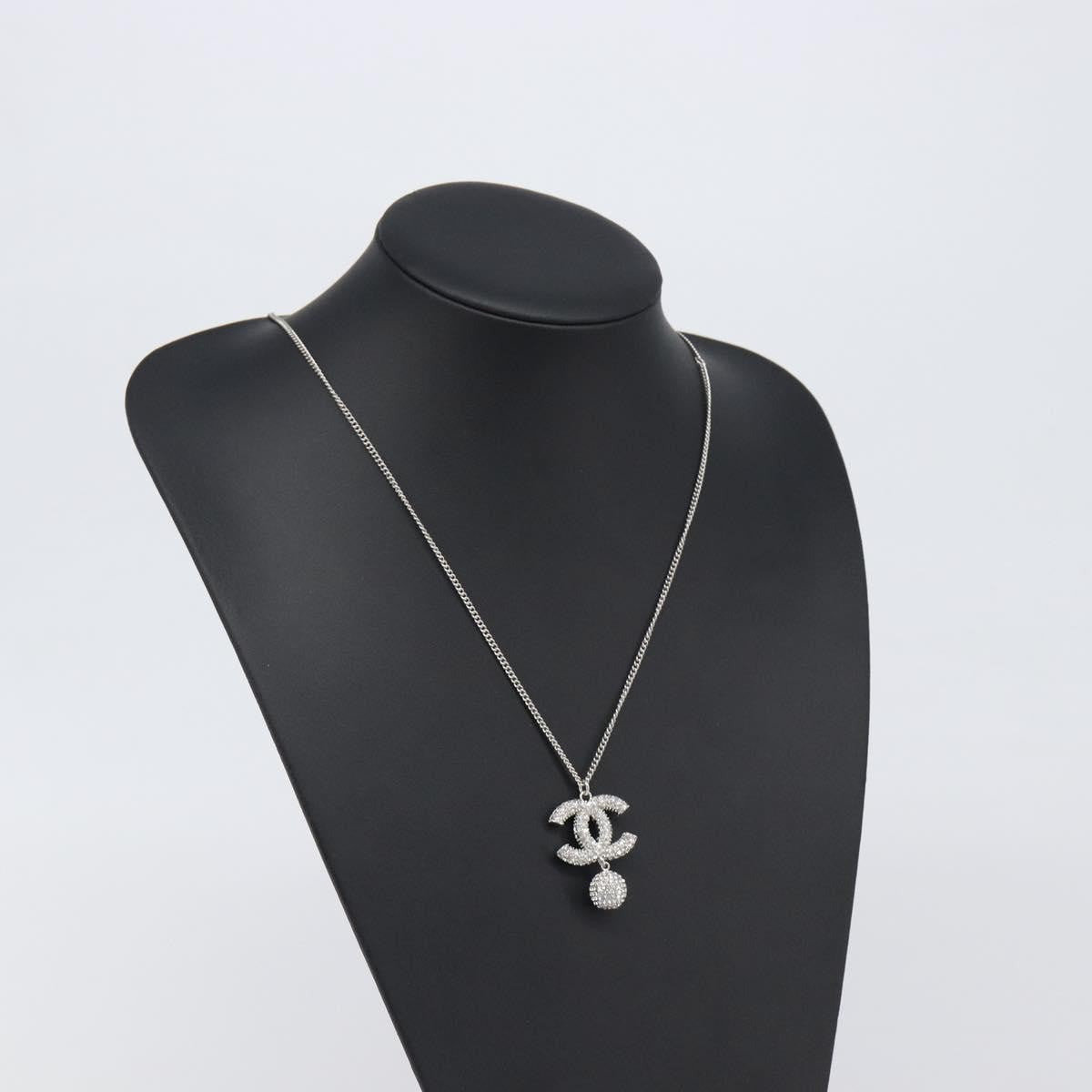 Chanel Cc Ball Drop Pendant Metal With Crystals Silver Metal Necklace Jewelry (Pre-Owned)