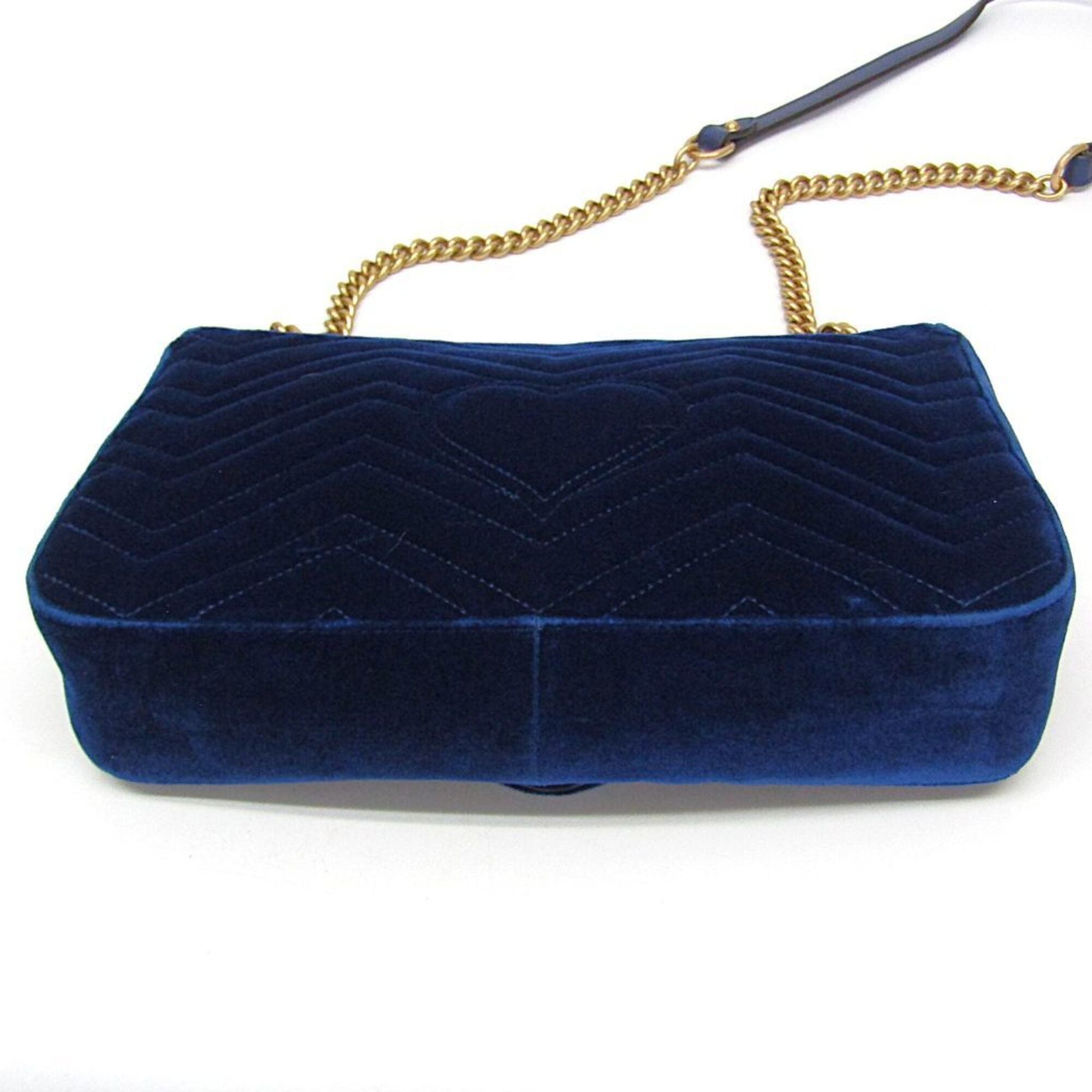 Gucci Gg Marmont Flap Embroidered Matelasse Velvet Blue Velvet Shoulder Bag Bag (Pre-Owned)