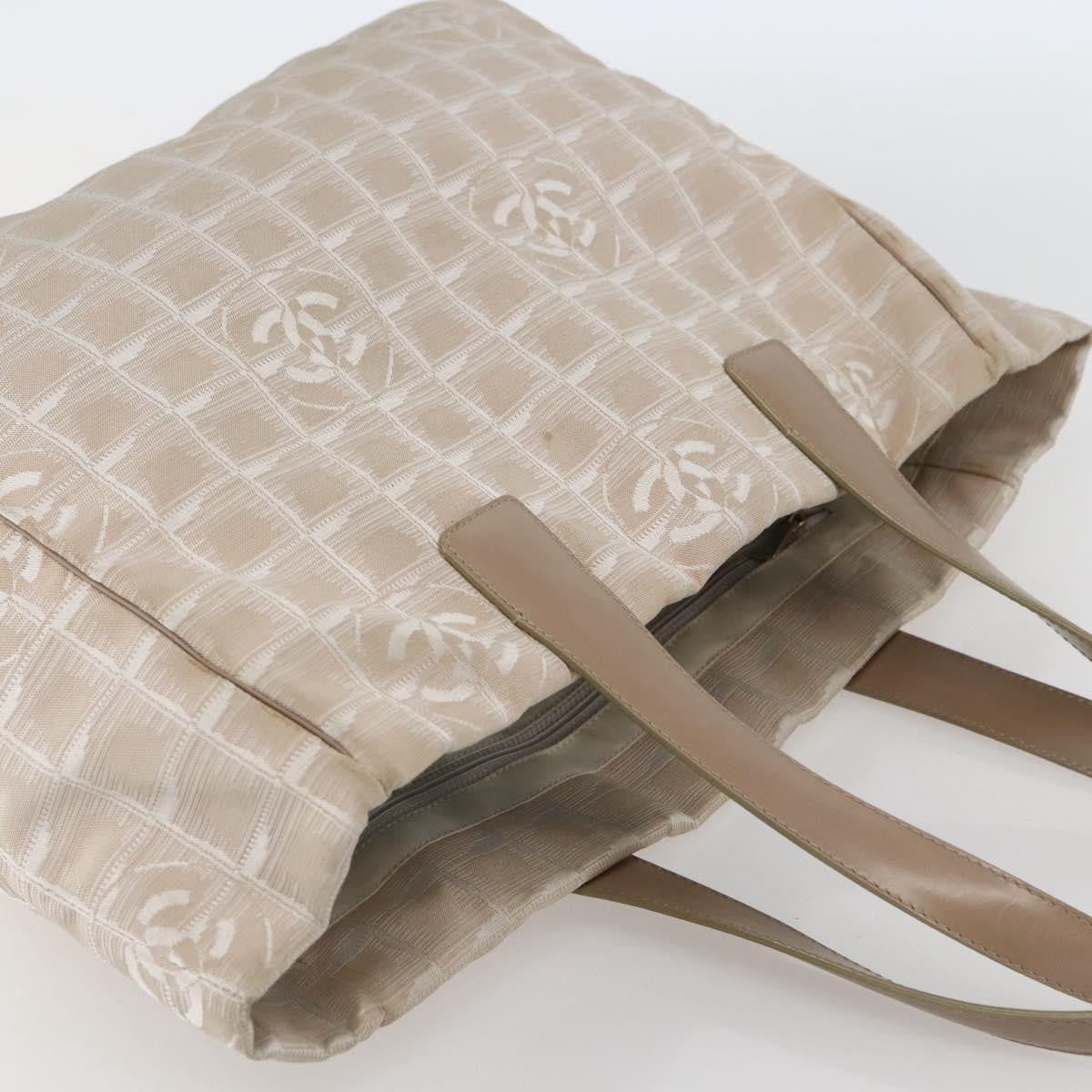 Chanel Travel Line Tote Nylon Beige Nylon Bag (Pre-Owned)