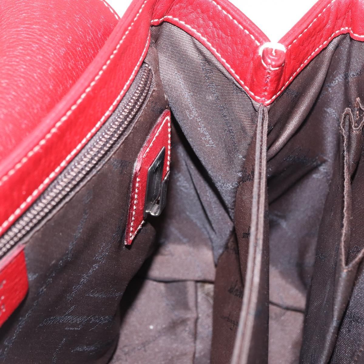 Salvatore Ferragamo Gancini Top Handle Leather Red Leather Handbag (Pre-Owned)