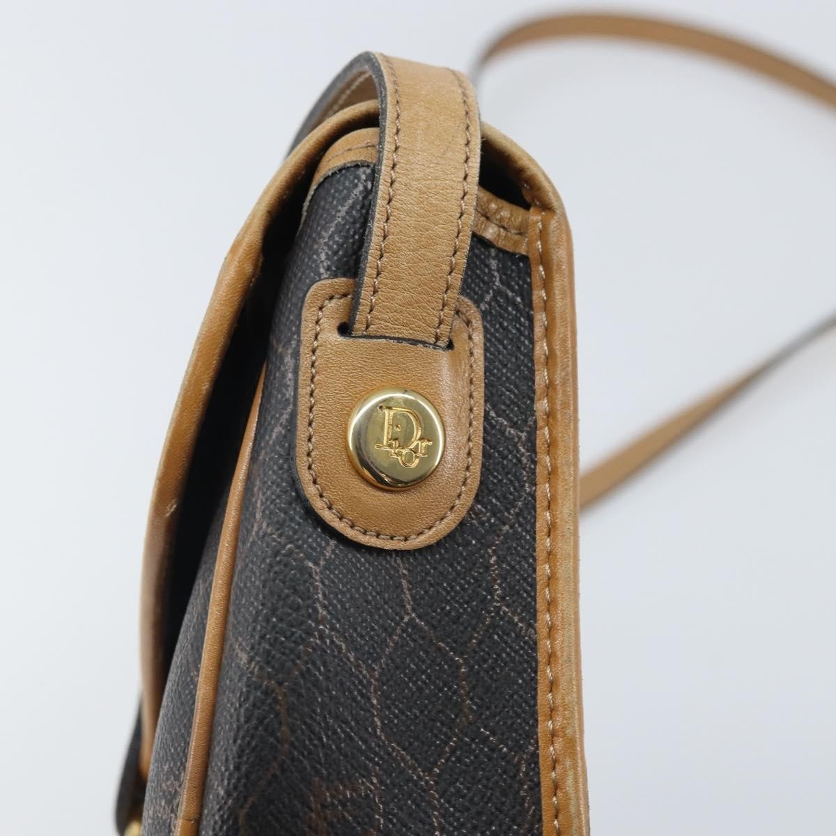 Christian Dior Vintage Honeycomb Canvas And Leather Black Canvas Shoulder Bag Bag (Pre-Owned)