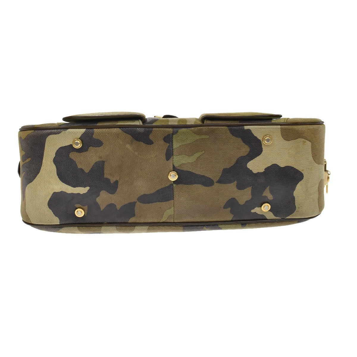 Christian Dior Vintage Saddle Bowler Camouflage Printed Pixelated Leather Khaki Canvas Handbag (Pre-Owned)