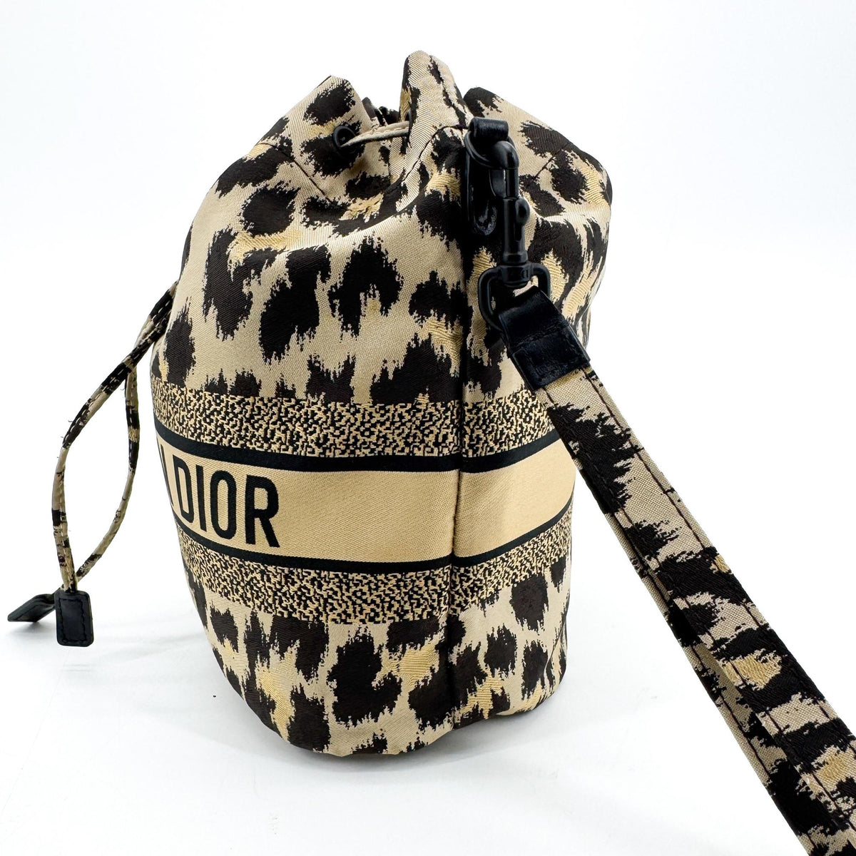 Christian Dior Logo Travel Drawstring Printed Fabric Beige Canvas Clutche & Pouche Bag (Pre-Owned)