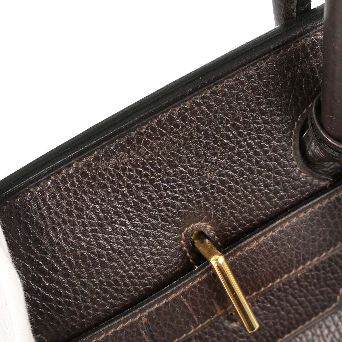 Hermes Hac Birkin Brown Ardennes With Gold Hardware Brown Leather Handbag (Pre-Owned)
