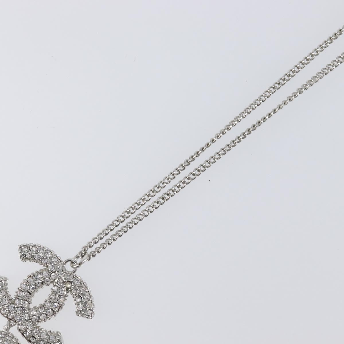 Chanel Cc Ball Drop Pendant Metal With Crystals Silver Metal Necklace Jewelry (Pre-Owned)