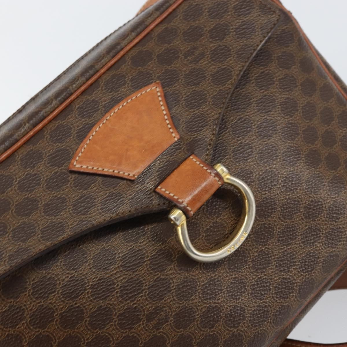 Celine Vintage Macadam Canvas And Leather Brown Canvas Shoulder Bag Bag (Pre-Owned)