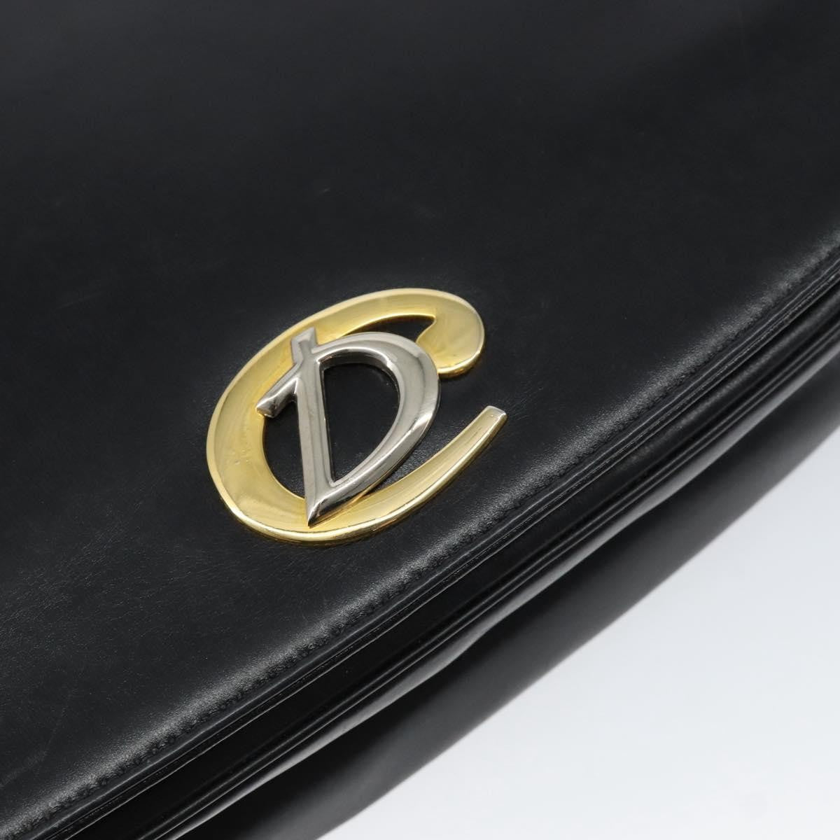 Christian Dior Vintage Chain Flap Diorissimo Canvas Black Leather Shoulder Bag Bag (Pre-Owned)