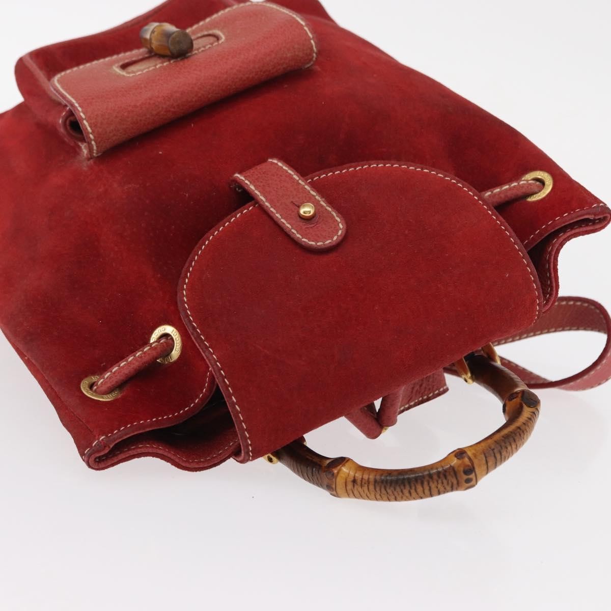 Gucci Vintage Bamboo Leather Red Leather Backpack Bag (Pre-Owned)