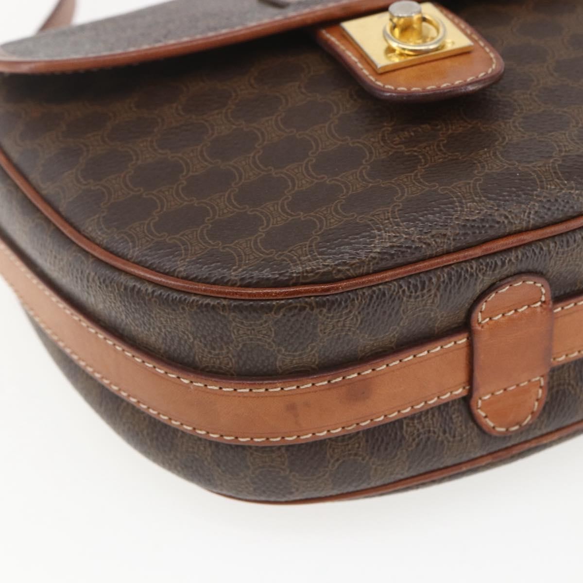 Celine Vintage Macadam Canvas And Leather Brown Canvas Shoulder Bag Bag (Pre-Owned)