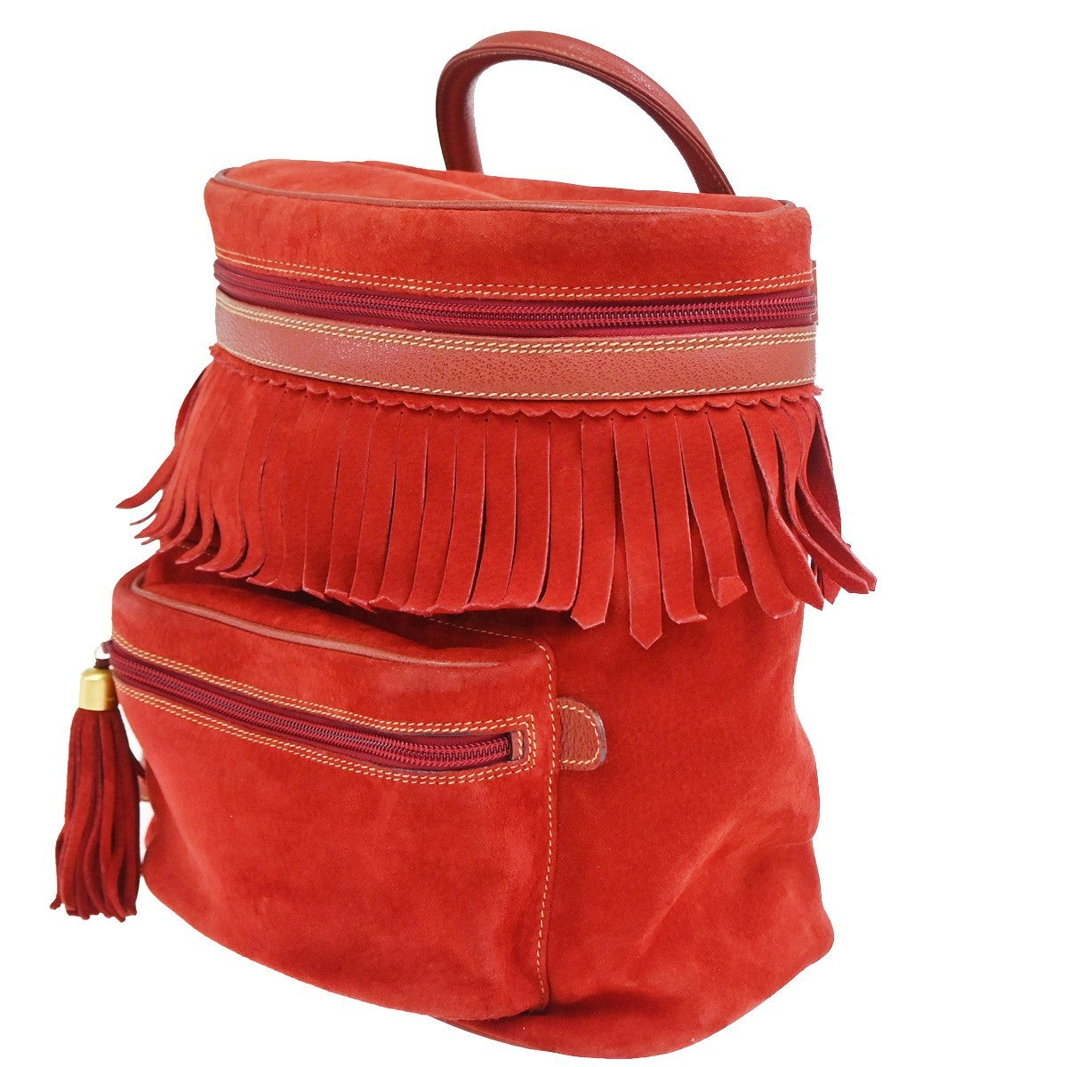 Gucci Vintage Backpack Suede Red Suede Backpack Bag (Pre-Owned)
