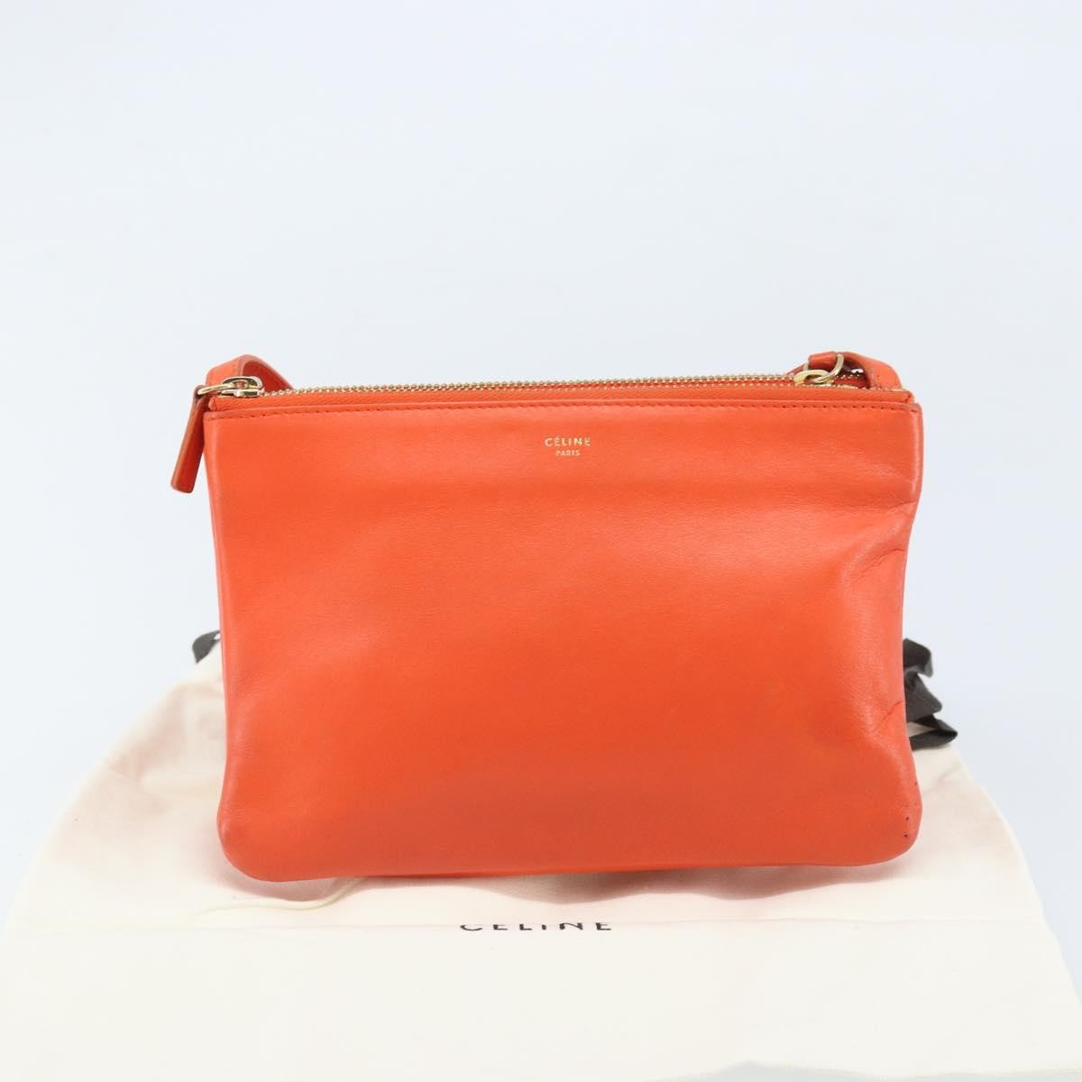 Celine Trio Leather Orange Leather Shoulder Bag Bag (Pre-Owned)