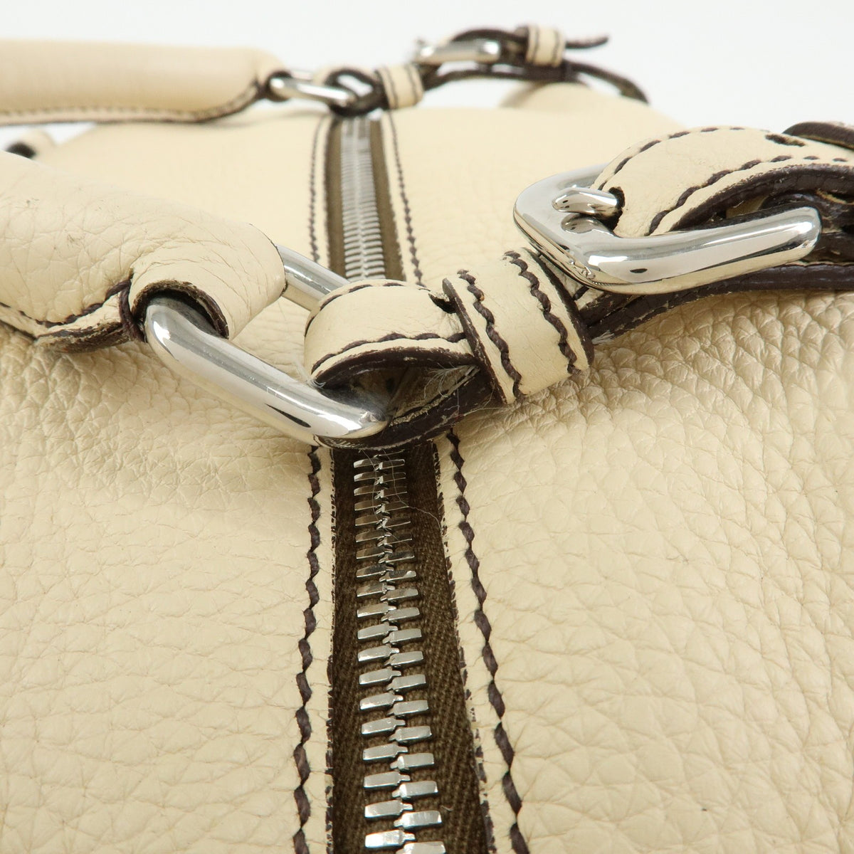Prada Embossed Logo Bauletto Vitello Daino Beige Leather Handbag (Pre-Owned)