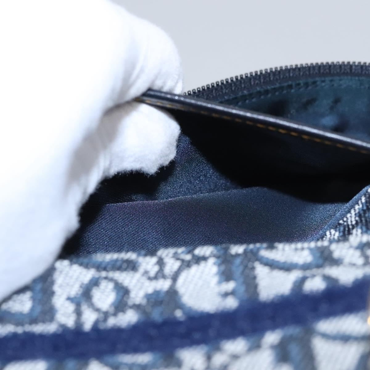 Christian Dior Vintage Saddle Coin Purse Diorissimo Canvas Navy Canvas Bag (Pre-Owned)