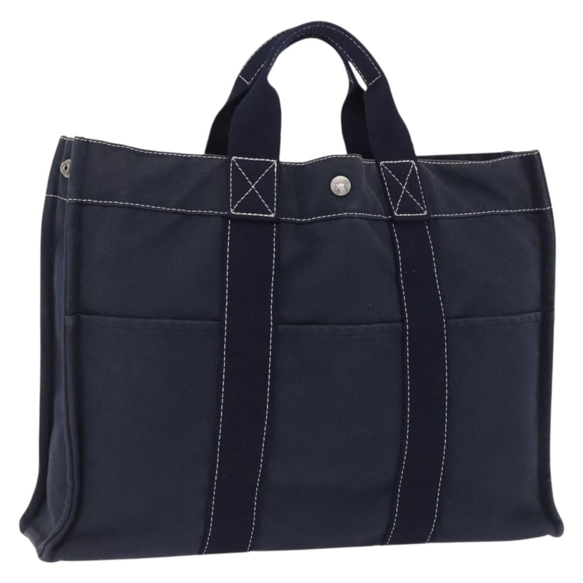 Hermes Fourre Tout Tote Canvas Navy Canvas Tote Bag Bag (Pre-Owned)