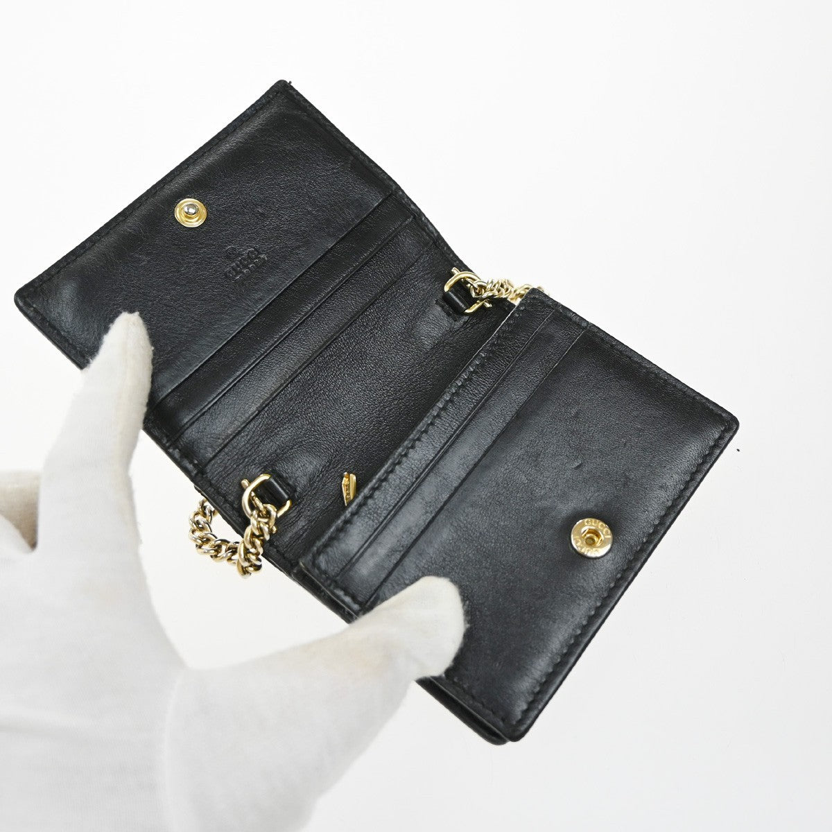 Gucci Zumi Chain Card Case Diagonal Quilted Leather Black Leather Wallets Accessory (Pre-Owned)