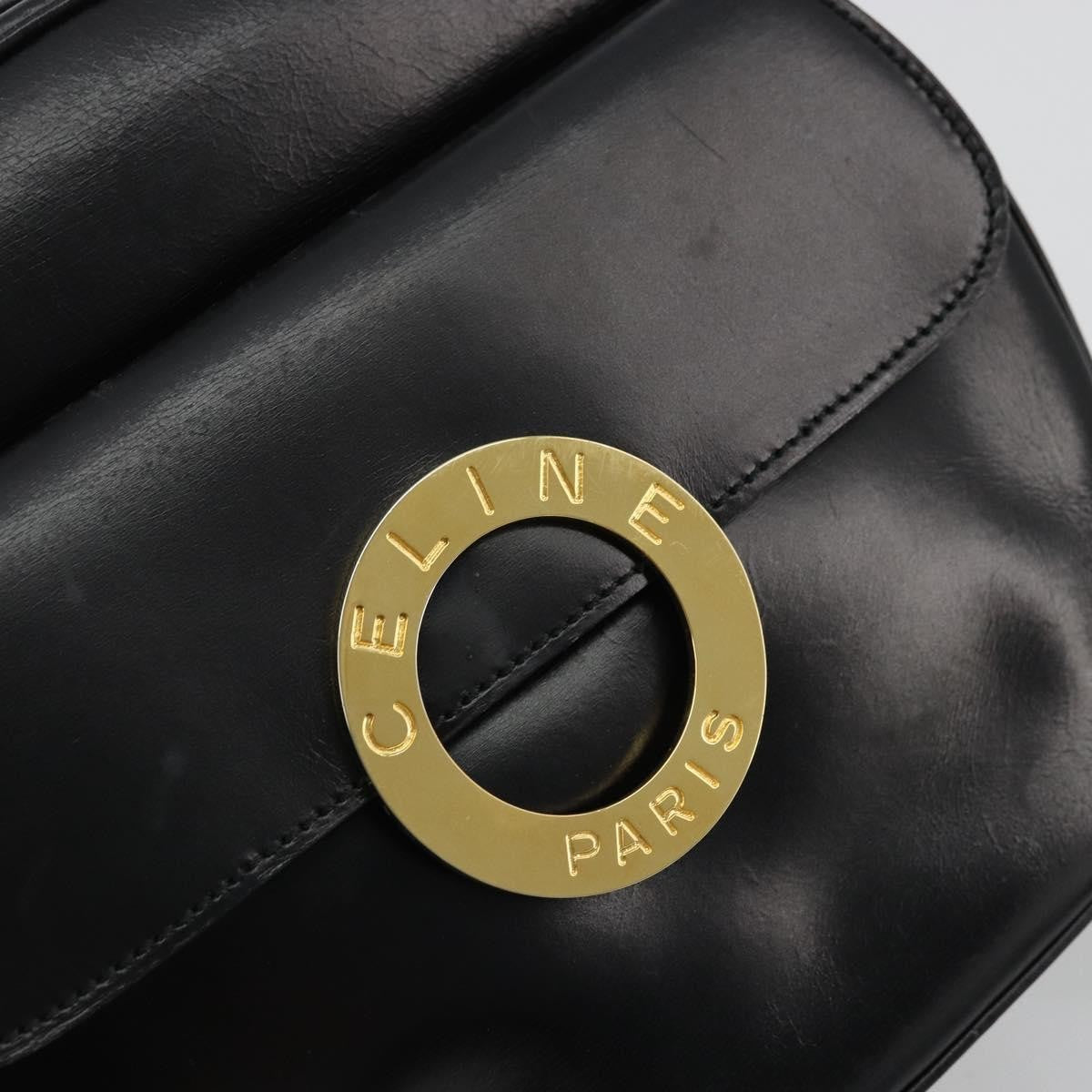 Celine Circle Logo Leather Black Leather Shoulder Bag Bag (Pre-Owned)
