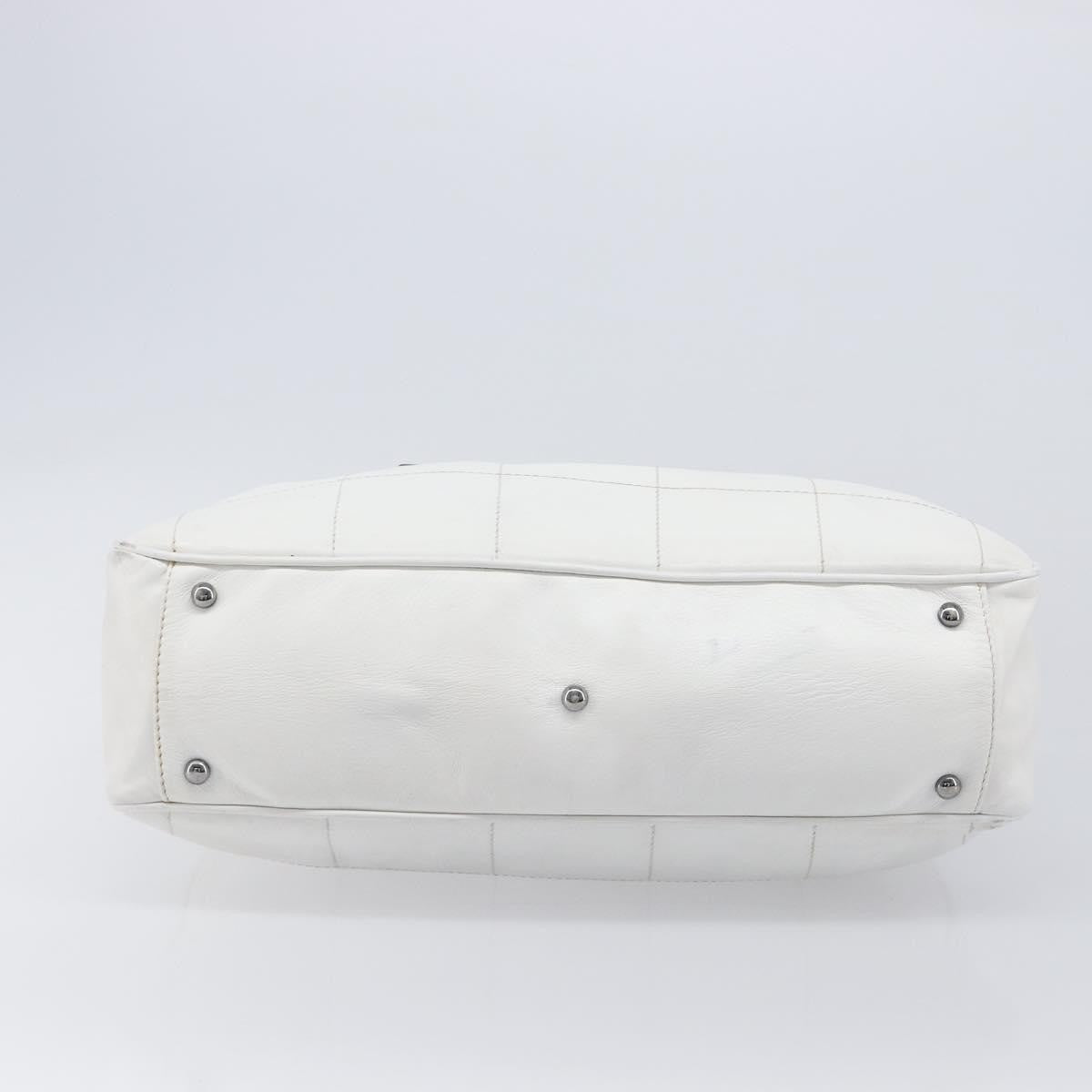 Chanel Square Stitch Cc Boston Quilted Leather White Leather Handbag (Pre-Owned)