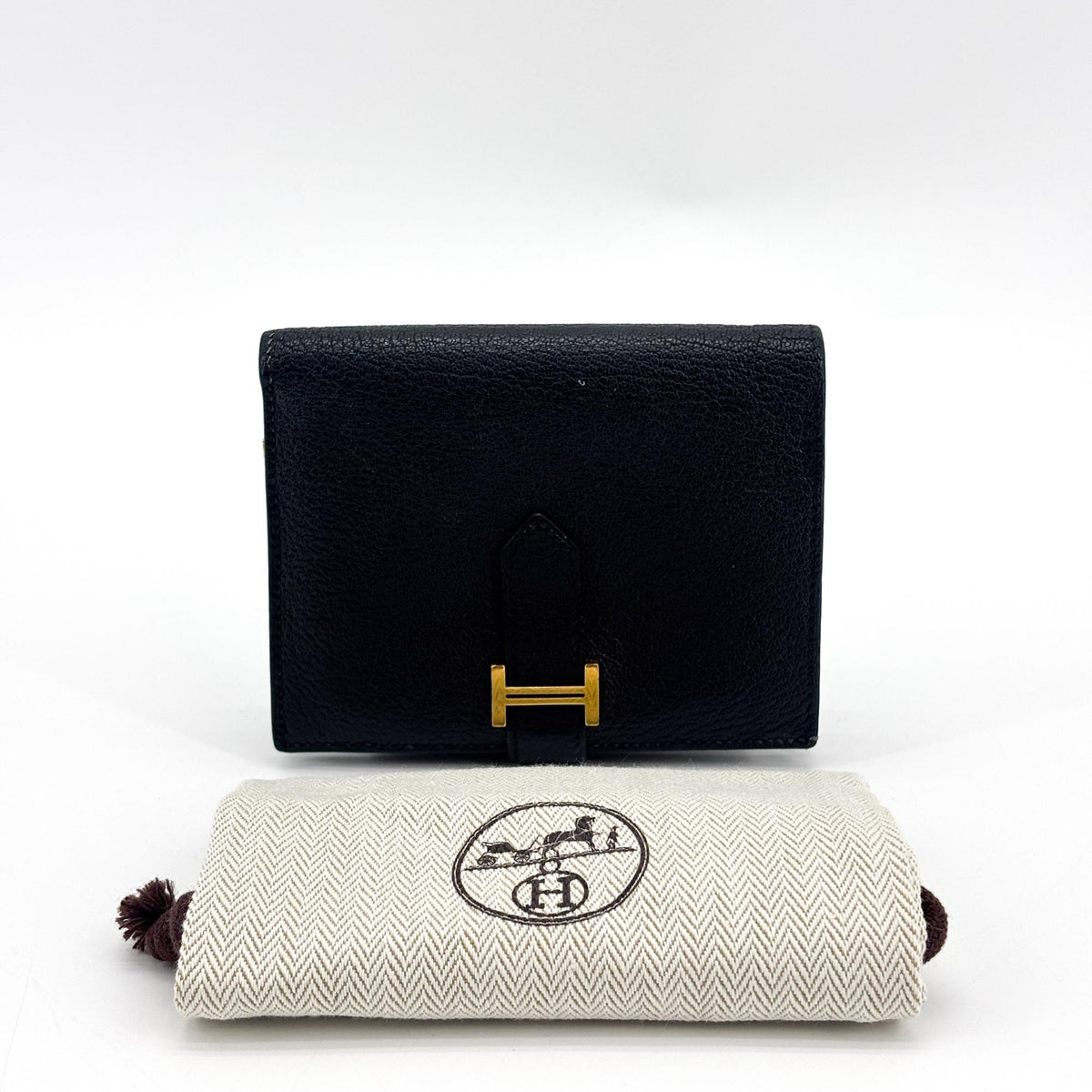 Hermes Bearn Epsom Black Leather Wallets Accessory (Pre-Owned)