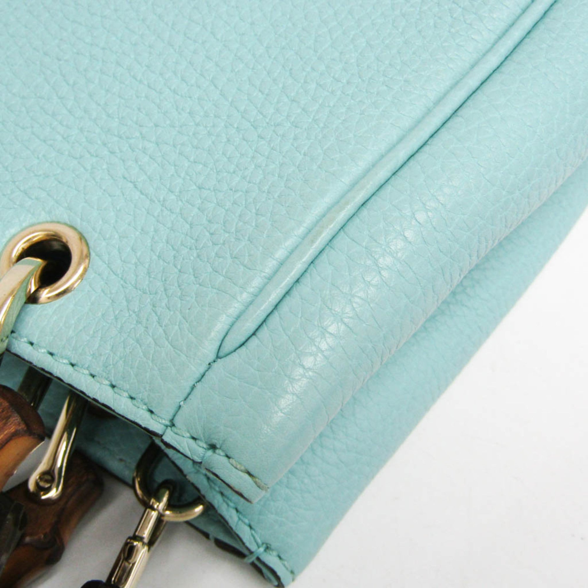 Gucci Bamboo Shopper Tote Leather Blue Leather Tote Bag Bag (Pre-Owned)