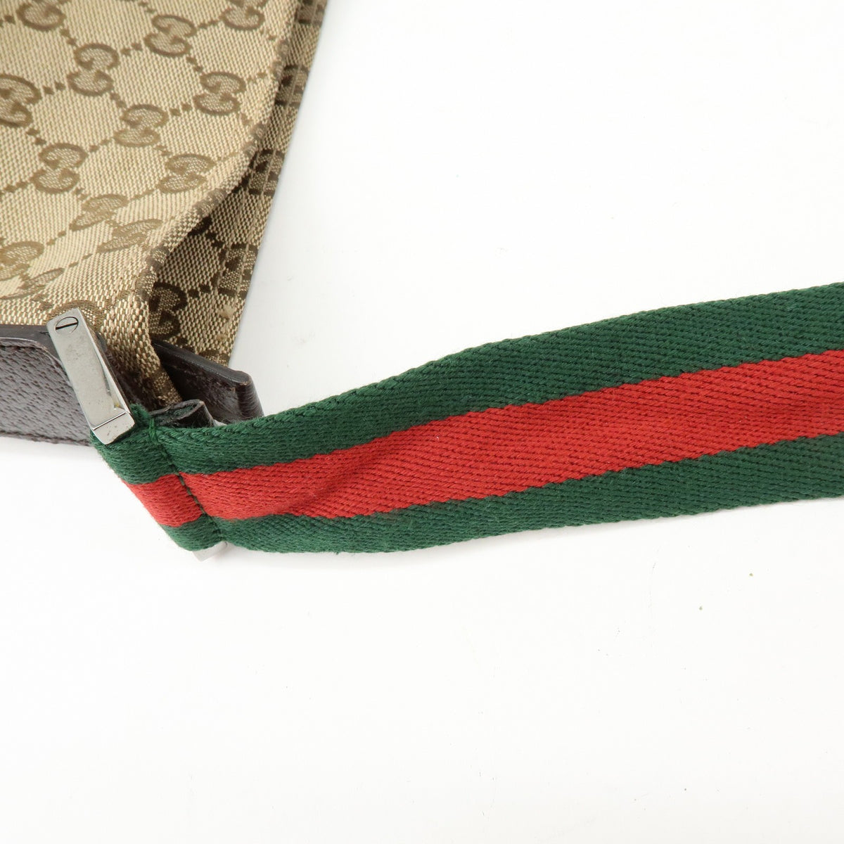 Gucci Web Strap Zip Messenger Gg Canvas Beige Canvas Handbag (Pre-Owned)