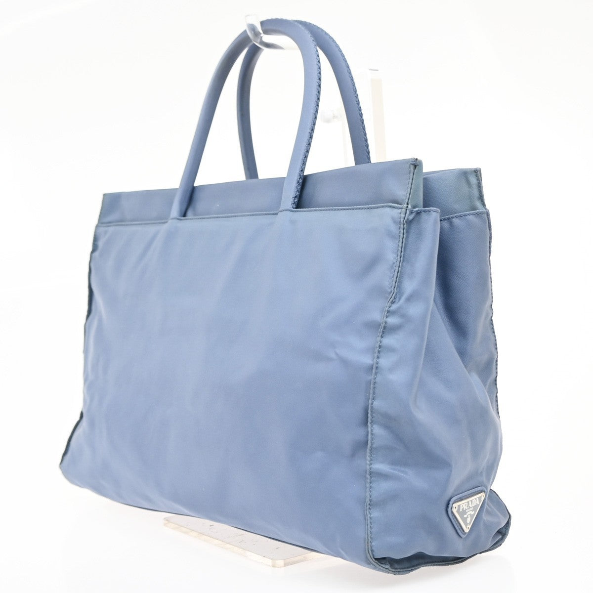 Prada Tessuto Tote Nylon And Leather Blue Nylon Handbag (Pre-Owned)