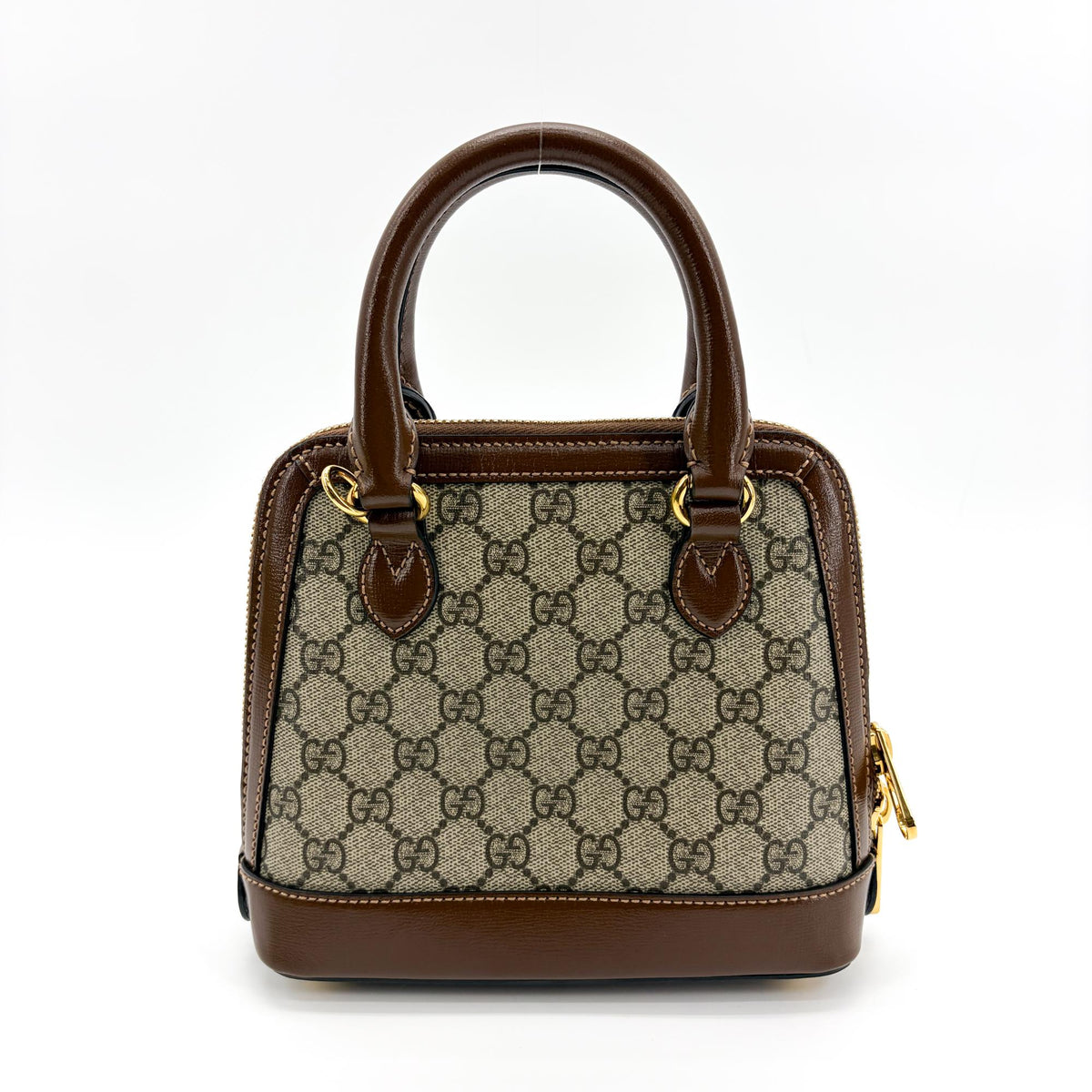 Gucci Horsebit 1955 Top Handle Gg Coated Canvas With Leather Brown Canvas Handbag (Pre-Owned)