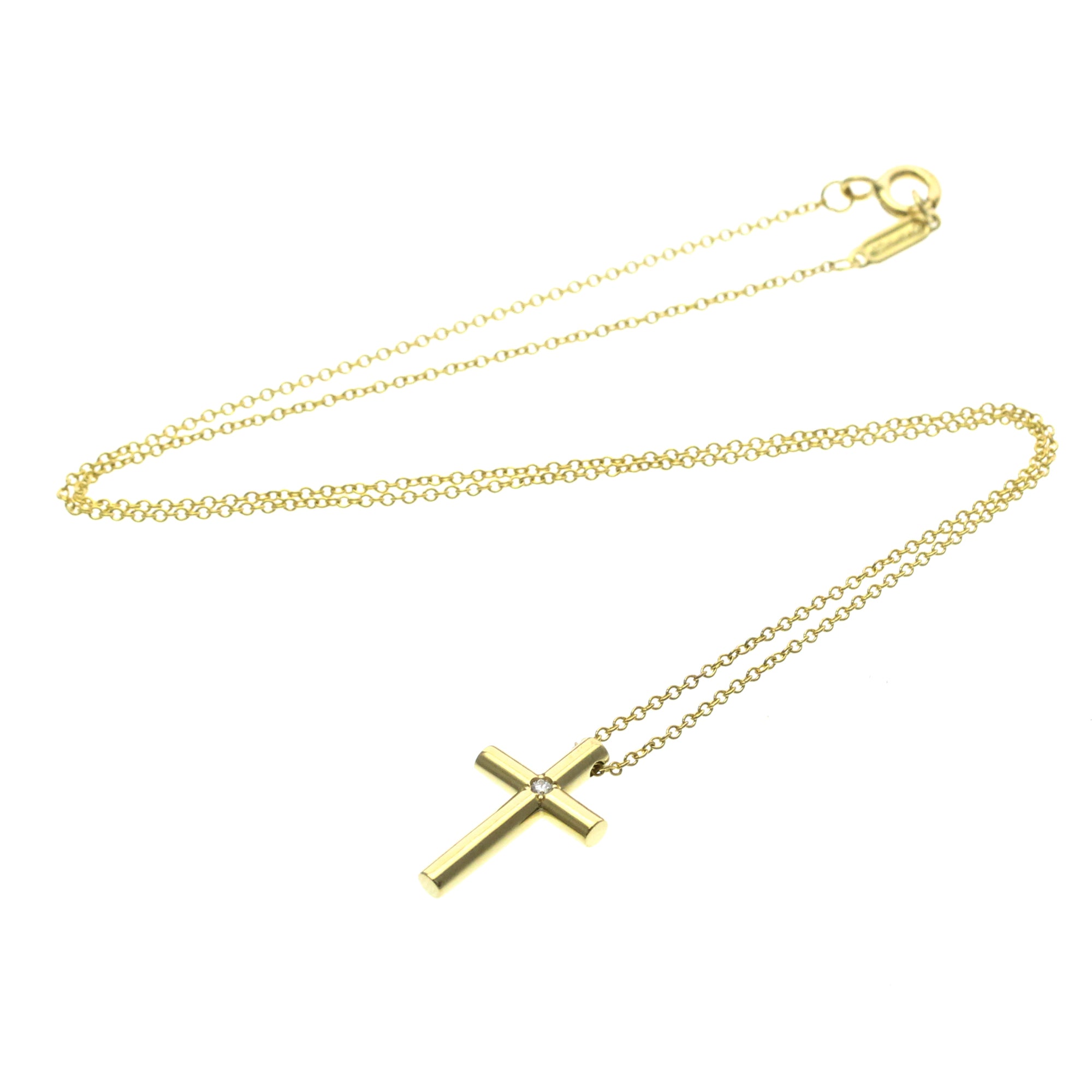 Tiffany & Co. Cross Pendant 18K Yellow Gold With Diamond Gold Yellow_Gold Necklace Jewelry (Pre-Owned)