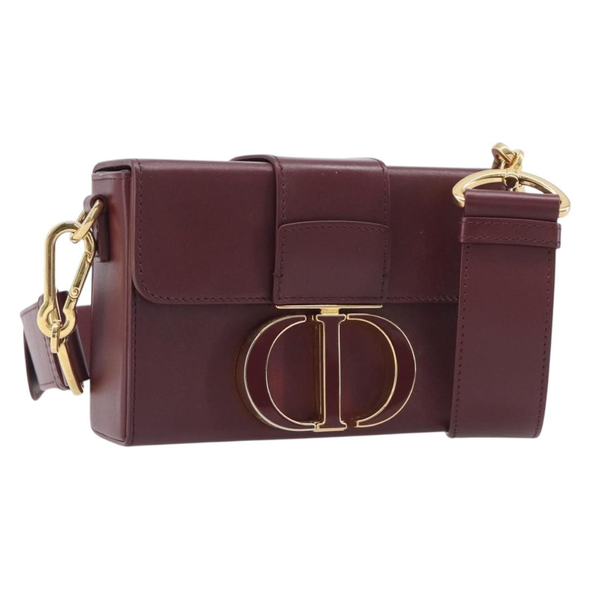 Christian Dior 30 Montaigne Box Leather Burgundy Leather Handbag (Pre-Owned)