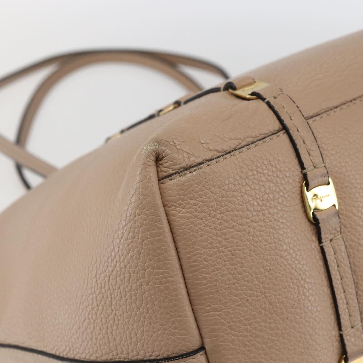 Salvatore Ferragamo Vala Tote Leather Beige Leather Tote Bag Bag (Pre-Owned)