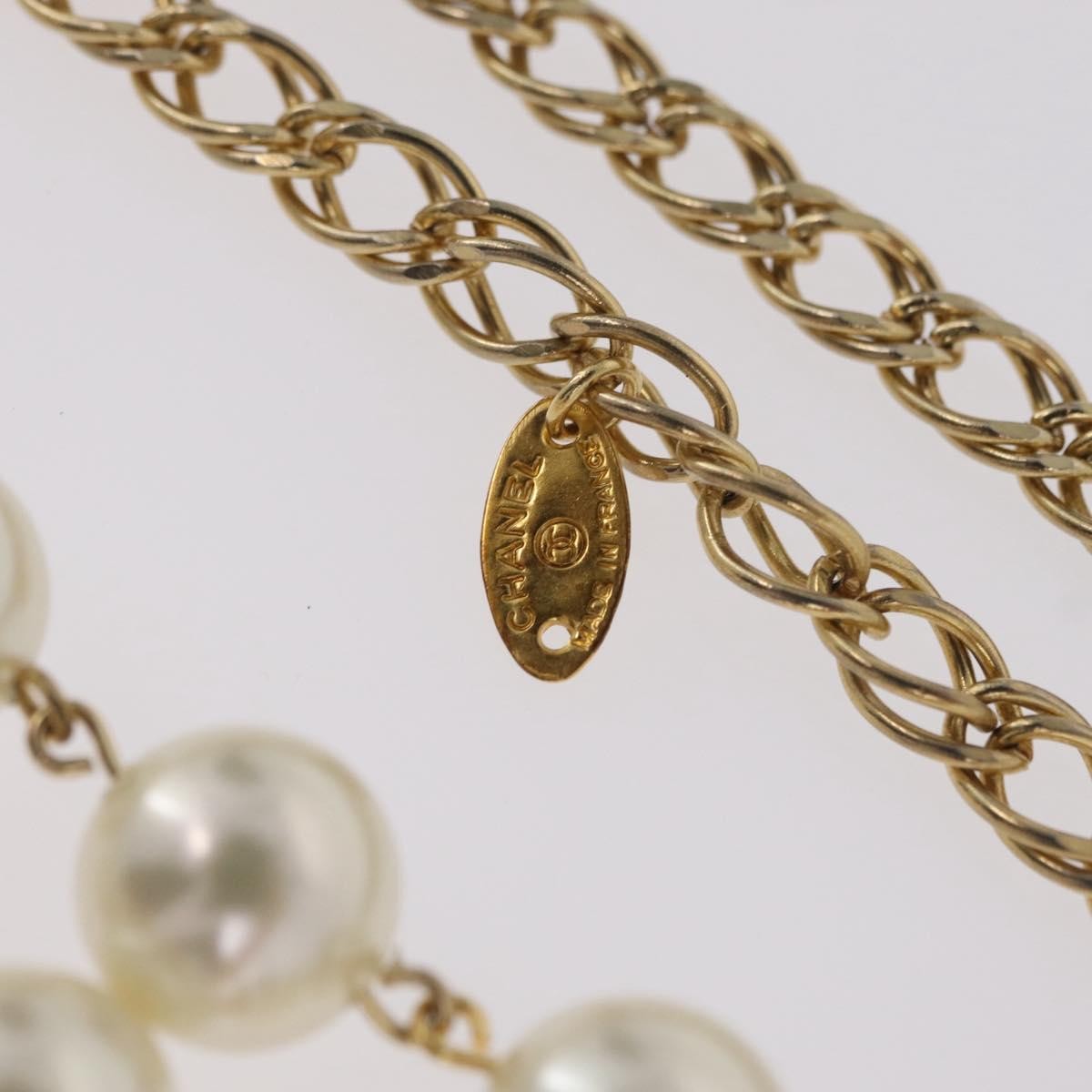 Chanel Vintage Double Pearl Station Long Chain Metal And Faux Pearls Gold Gold_Plated Necklace Jewelry (Pre-Owned)