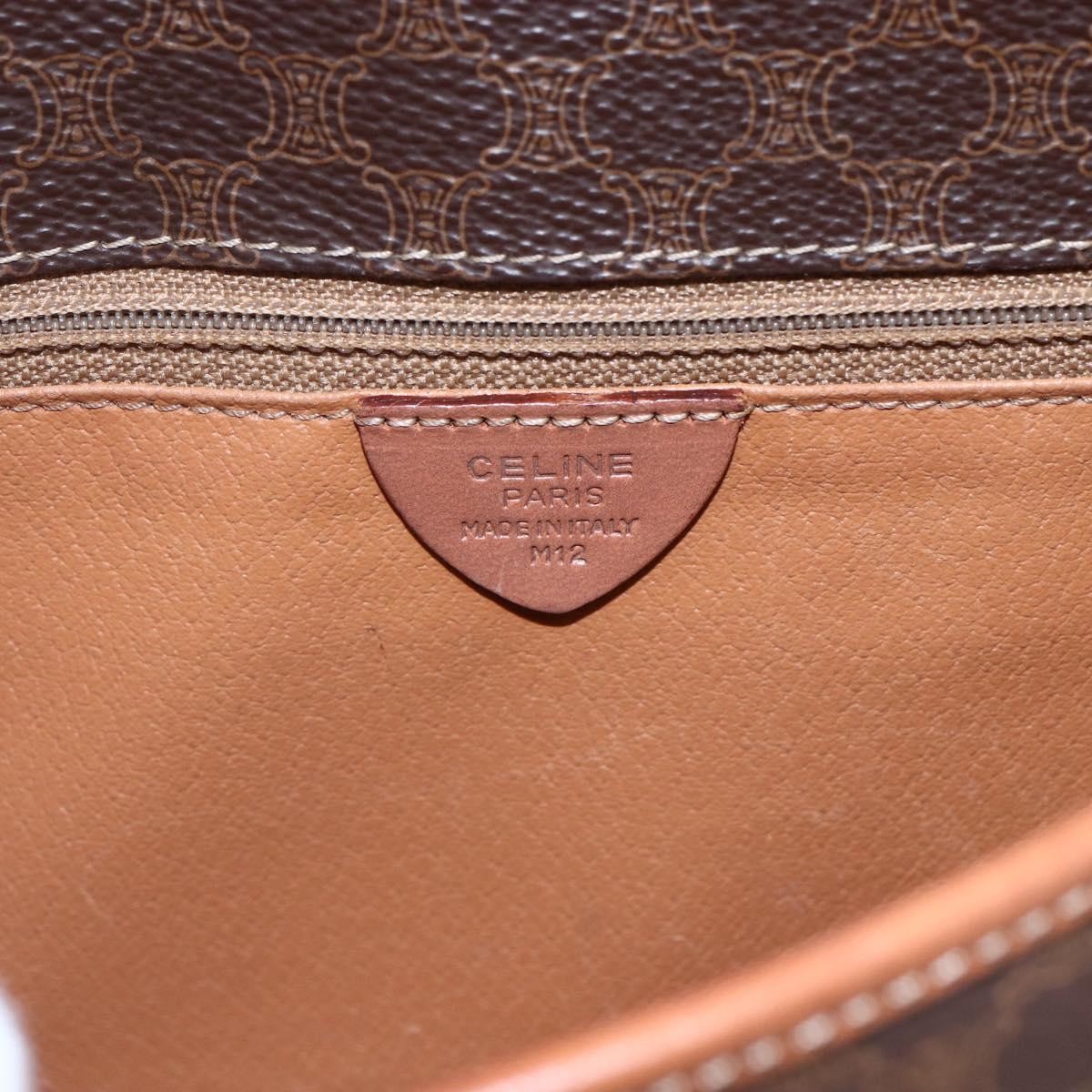 Celine Vintage Macadam Circle Logo Canvas And Leather Brown Canvas Shoulder Bag Bag (Pre-Owned)