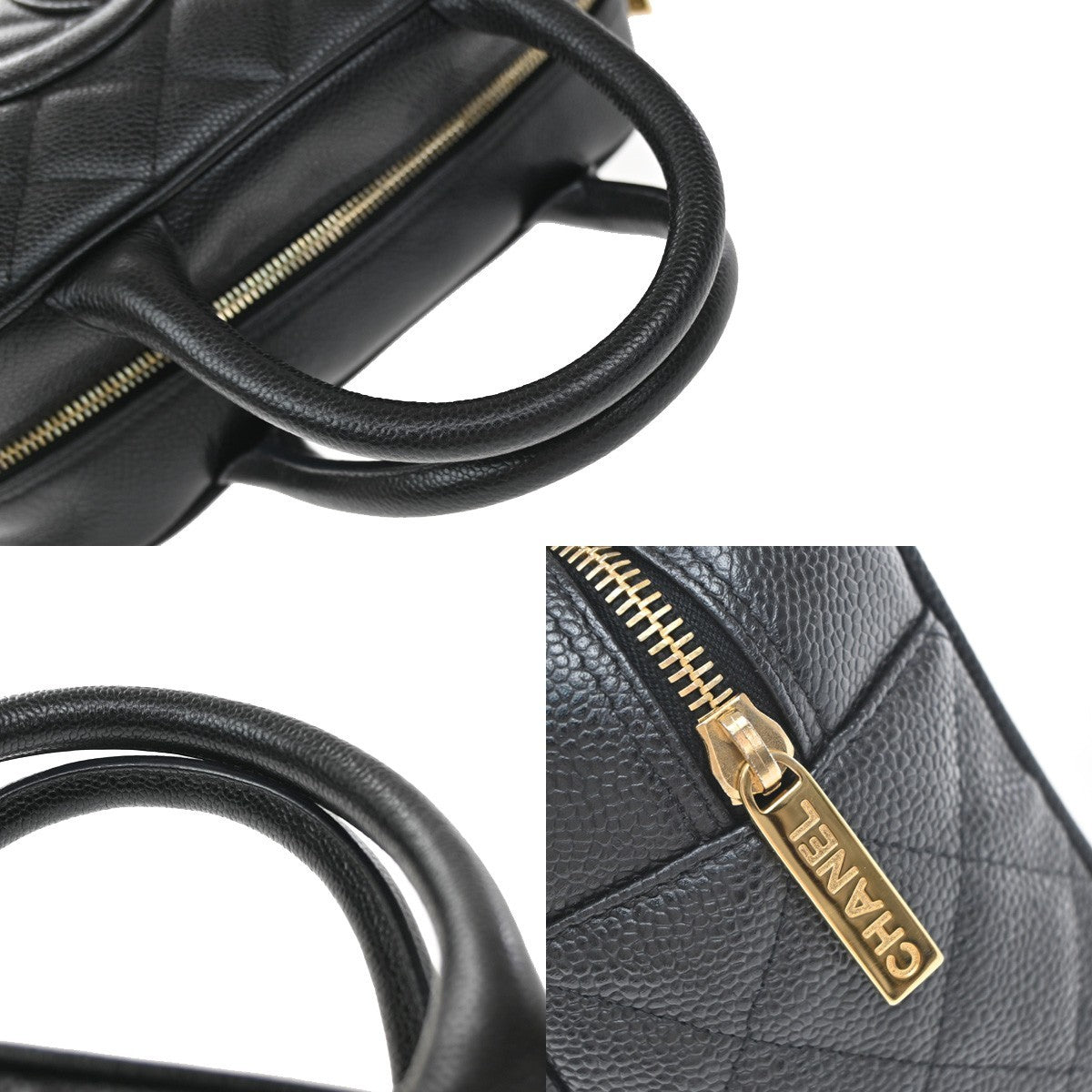 Chanel Timeless Cc Bowler Quilted Caviar Black Leather Handbag (Pre-Owned)