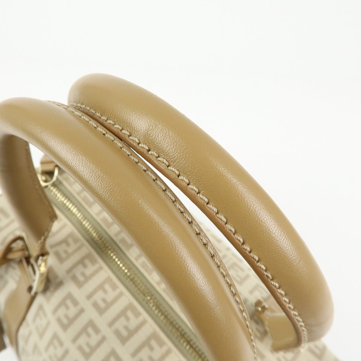 Fendi Boston Zucchino Coated Canvas Beige Canvas Handbag (Pre-Owned)