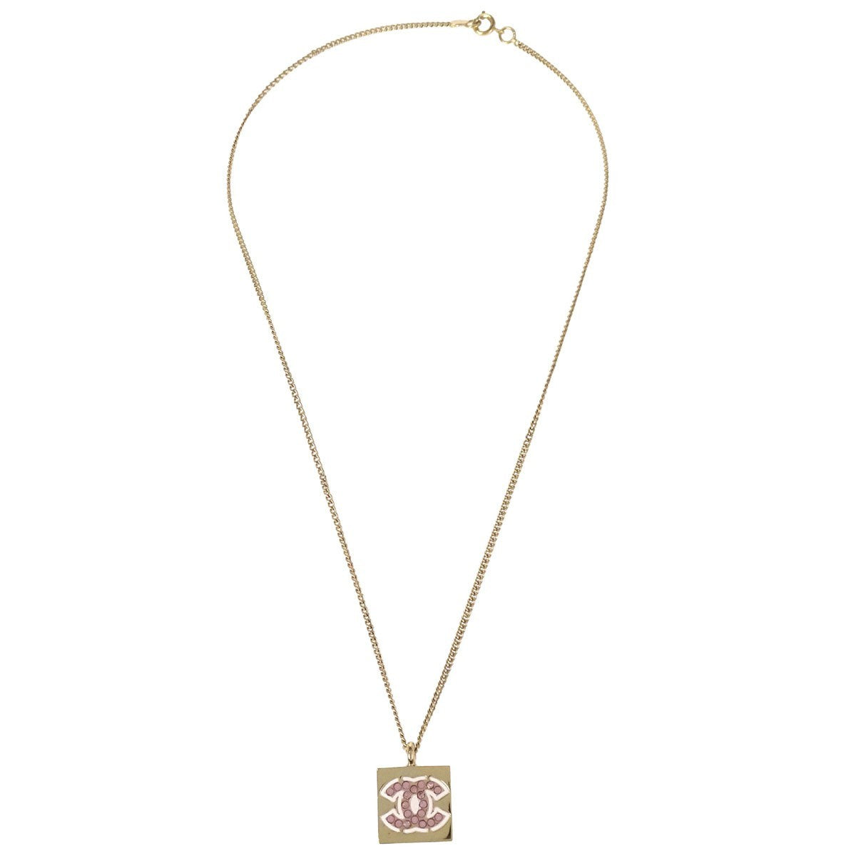 Chanel Cc Square Pendant Metal With Crystals Gold Gold_Plated Necklace Jewelry (Pre-Owned)