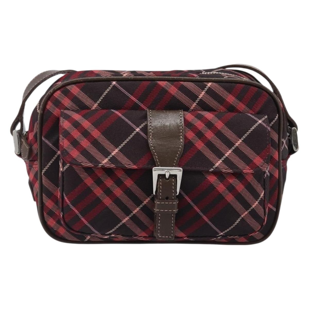 Burberry Nova Check Blue Label Nylon Burgundy Nylon Shoulder Bag Bag (Pre-Owned)