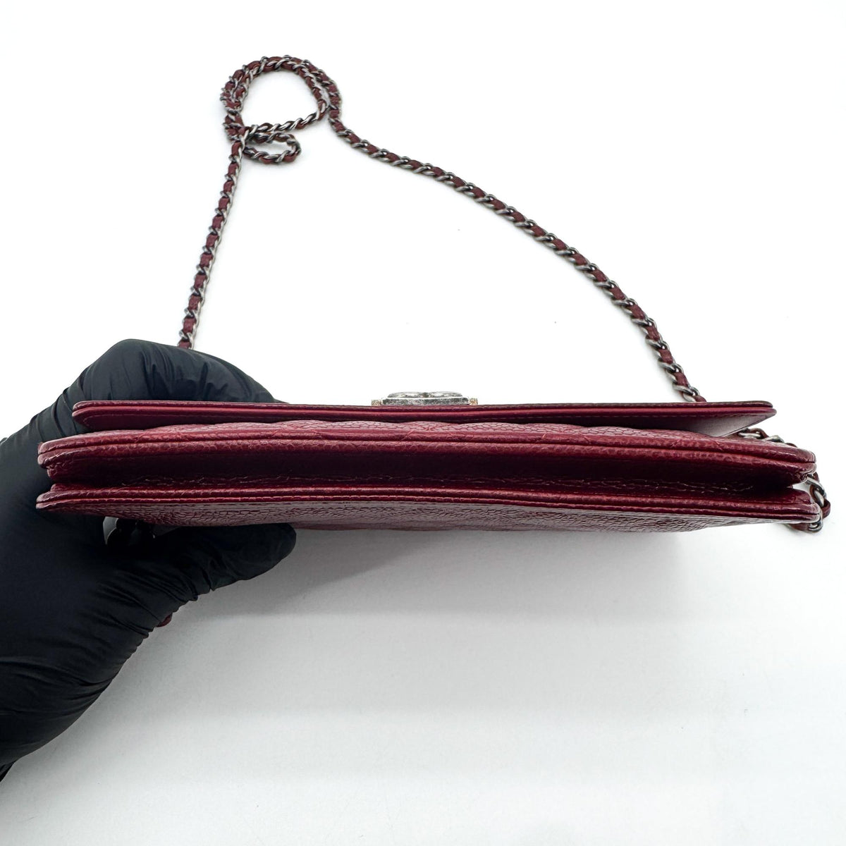 Chanel Boy Wallet On Short Chain Quilted Lambskin Burgundy Leather Crossbody Bag Bag (Pre-Owned)
