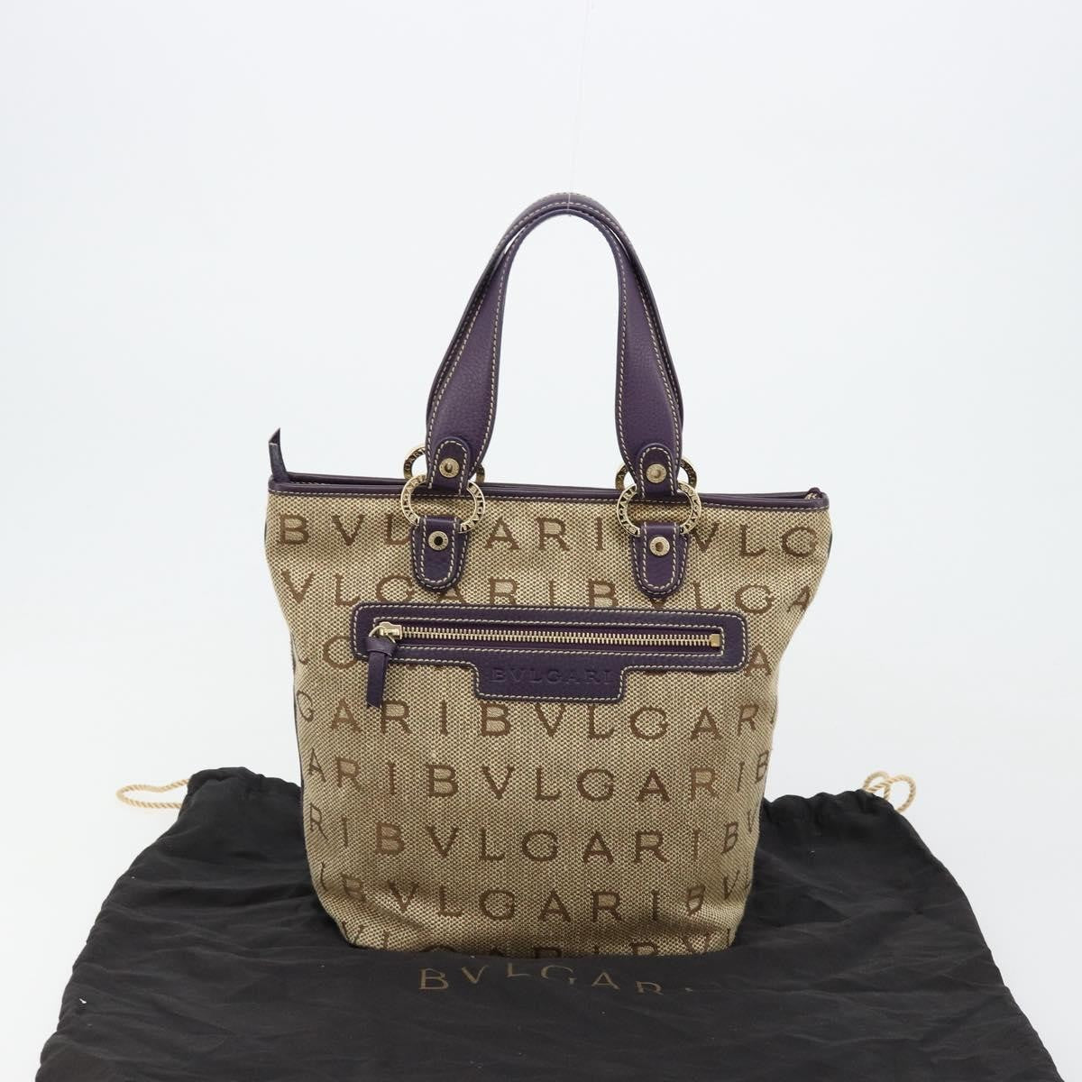 Bvlgari Logomania Canvas Beige Canvas Tote Bag Bag (Pre-Owned)