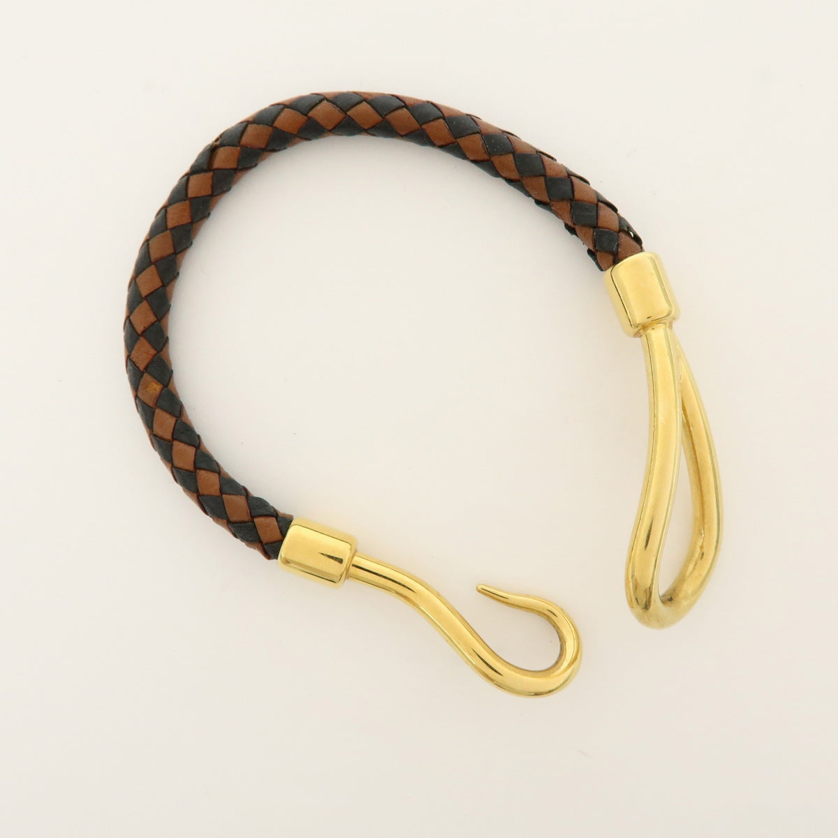 Hermes Jumbo Hook Braided Leather And Metal Brown Leather Bracelet Jewelry (Pre-Owned)