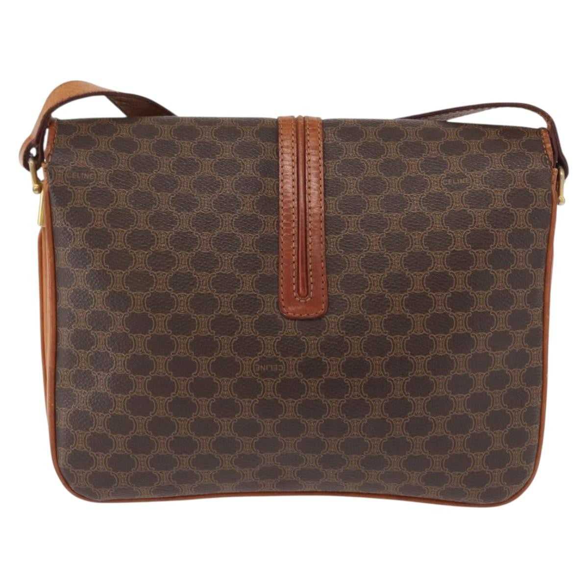 Celine Vintage Macadam Canvas And Leather Brown Canvas Shoulder Bag Bag (Pre-Owned)