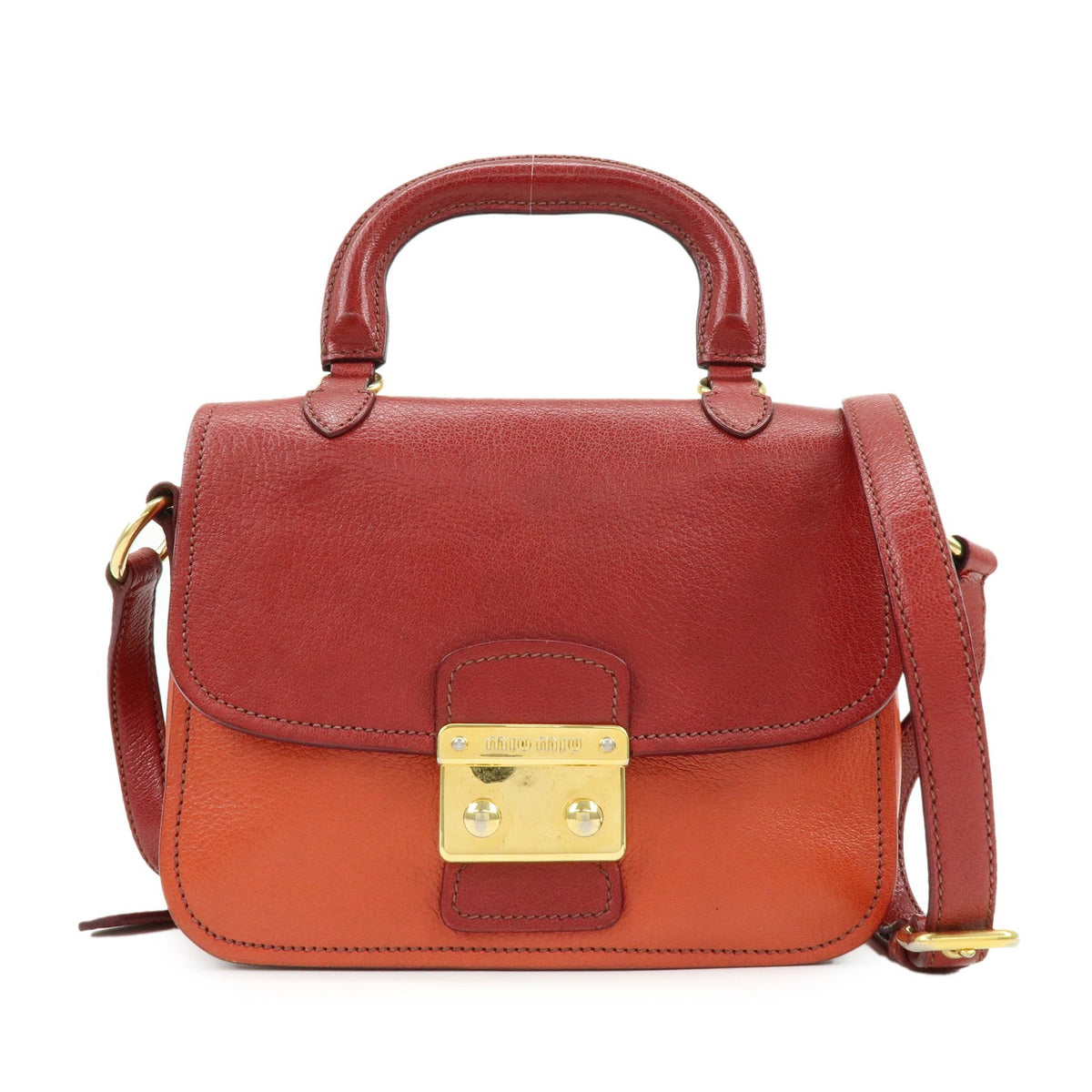 Miu Miu Madras Top Handle Leather Red Leather Handbag (Pre-Owned)