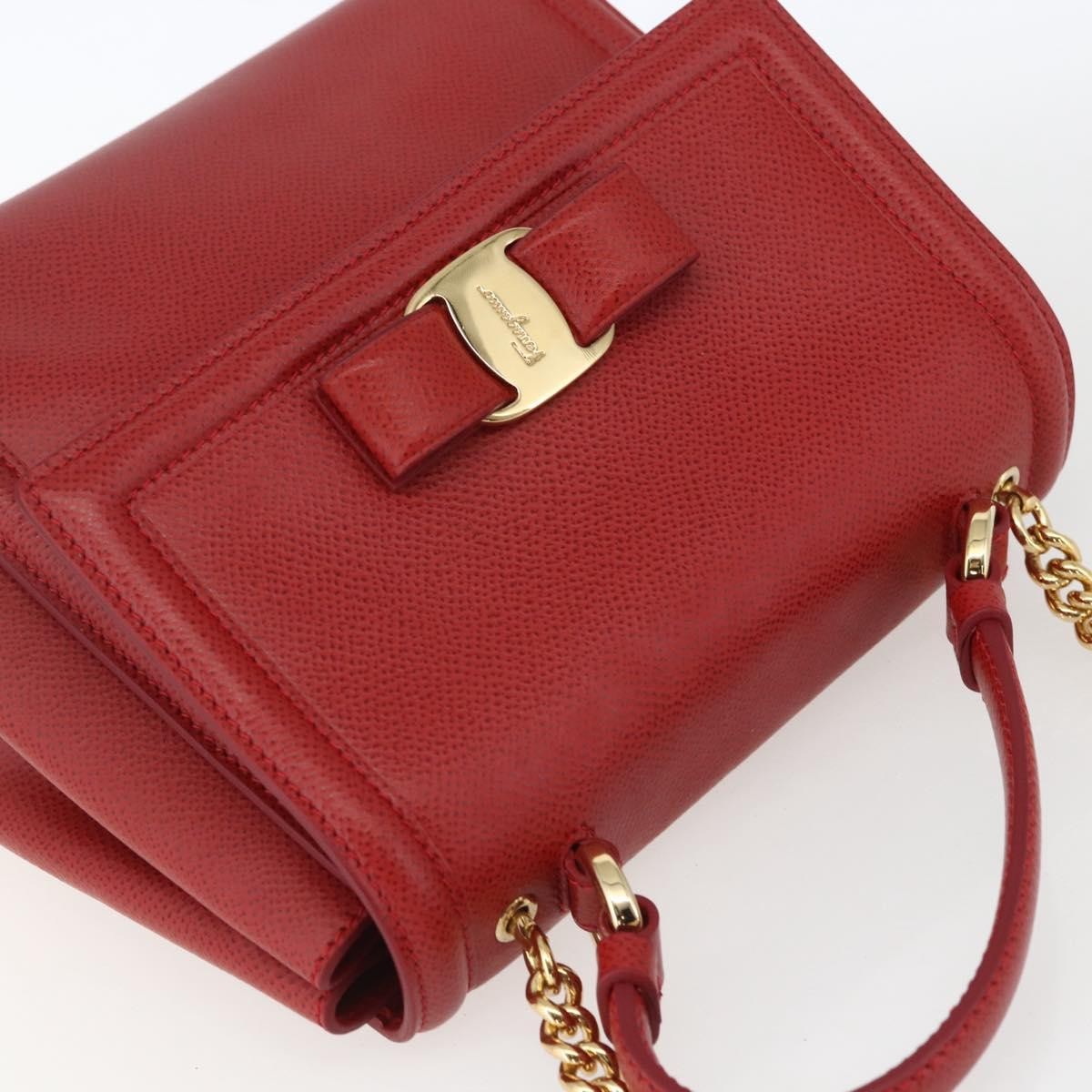 Salvatore Ferragamo Carrie Vara Saffiano Leather Red Leather Shoulder Bag Bag (Pre-Owned)