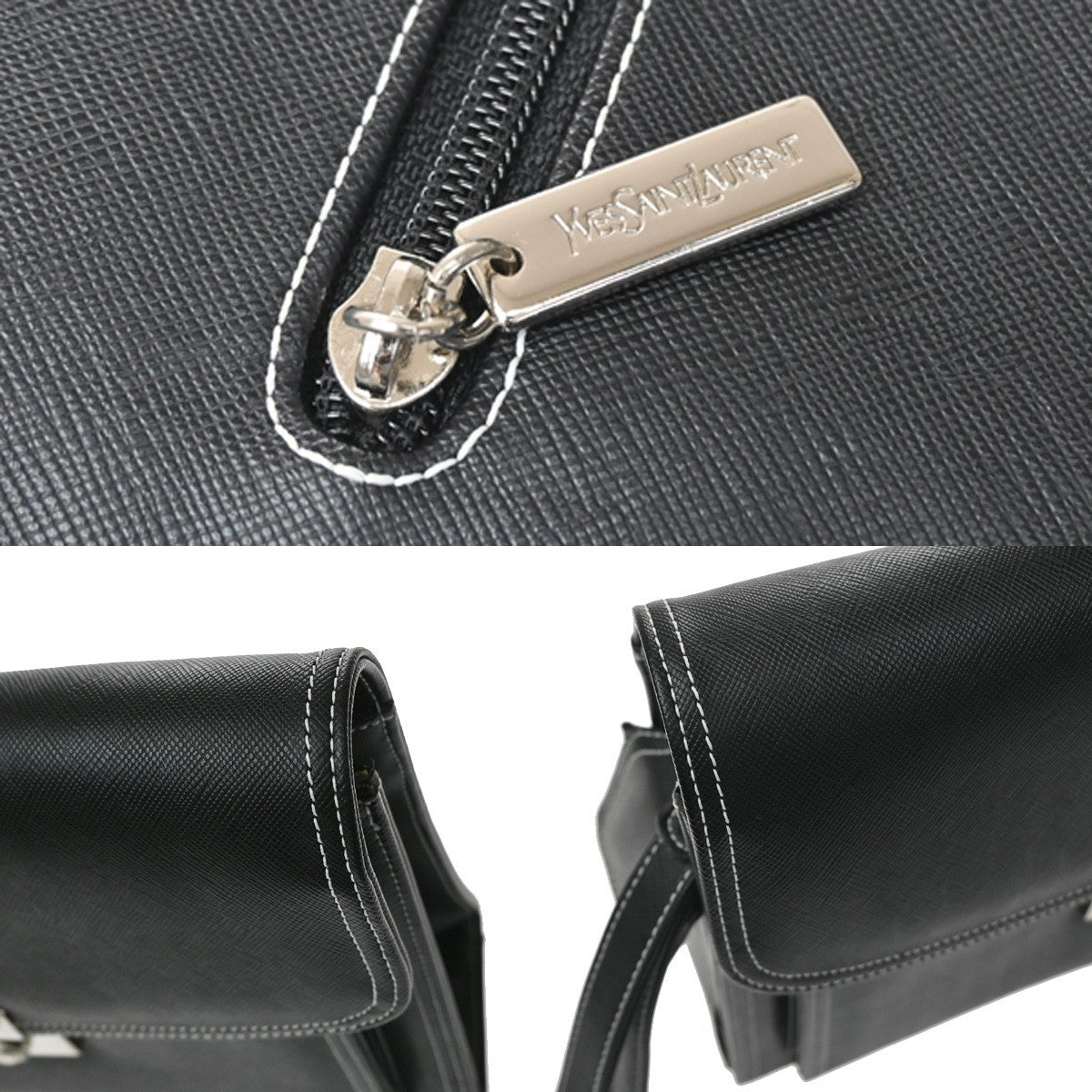 Saint Laurent Front Logo Plaque Convertible Clutch Leather Black Leather Clutche & Pouche Bag (Pre-Owned)